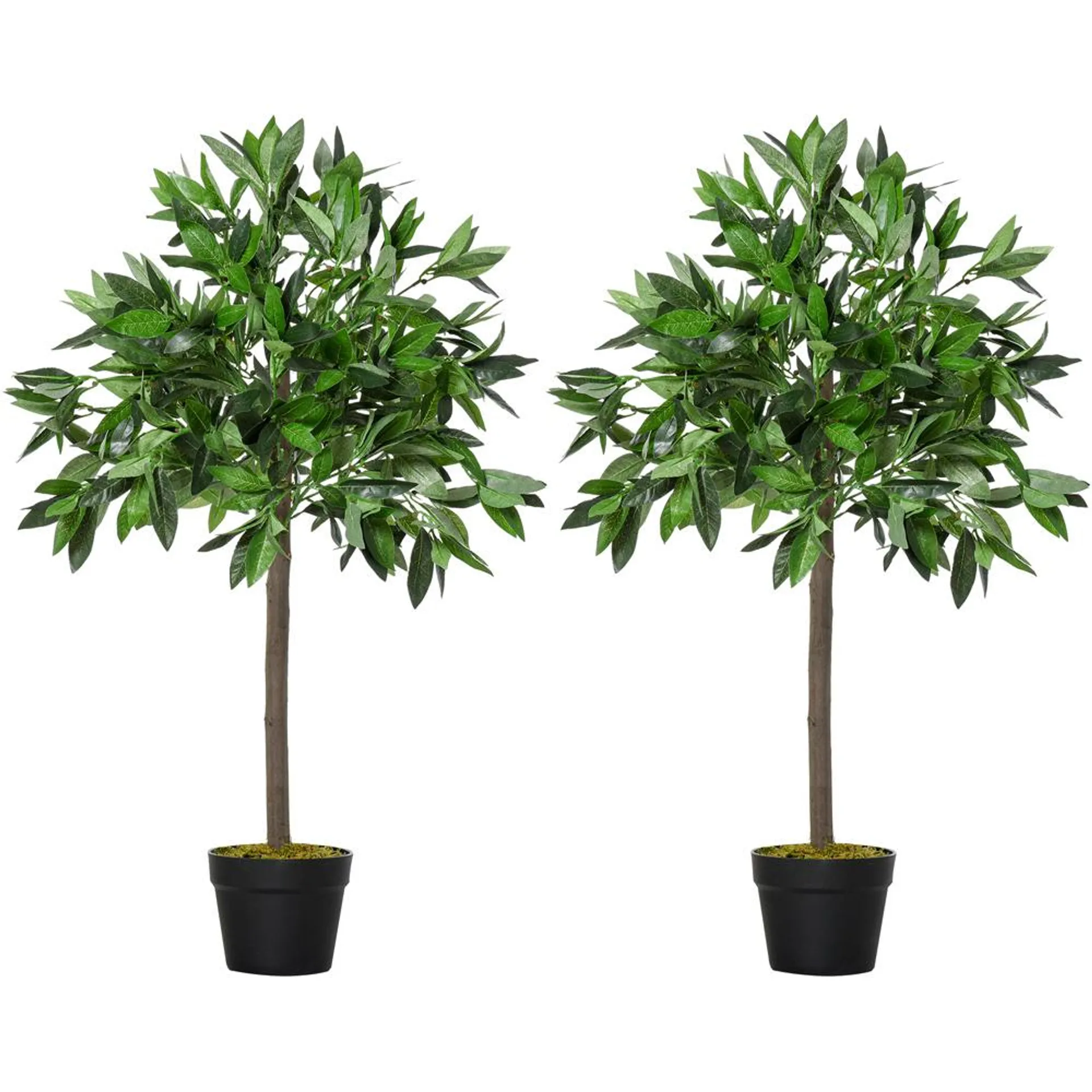 Outsunny Bay Leaf Laurel Ball Tree Artificial Plant In Pot 3ft 2 Pack