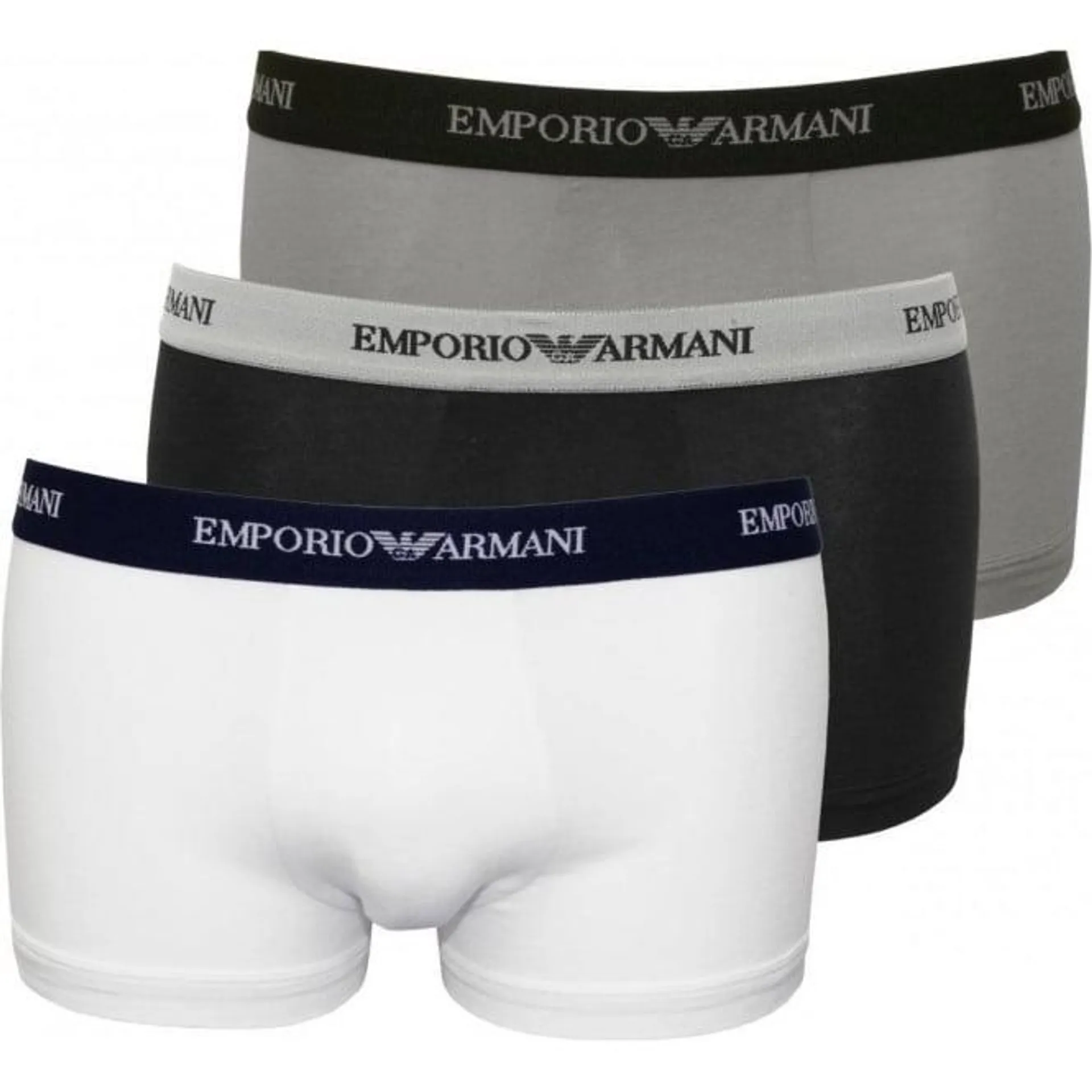Emporio Armani 3-Pack Logoband Contrast Waist Boxer Trunks, Black/Grey/White