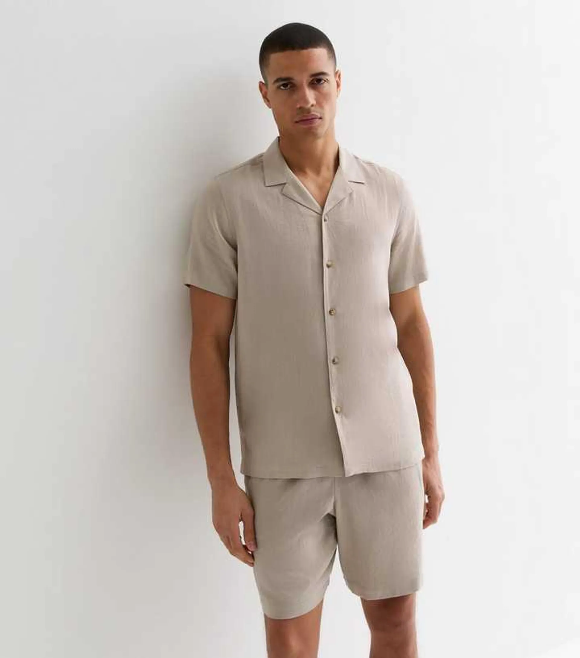 Stone Linen Blend Short Sleeve Shirt