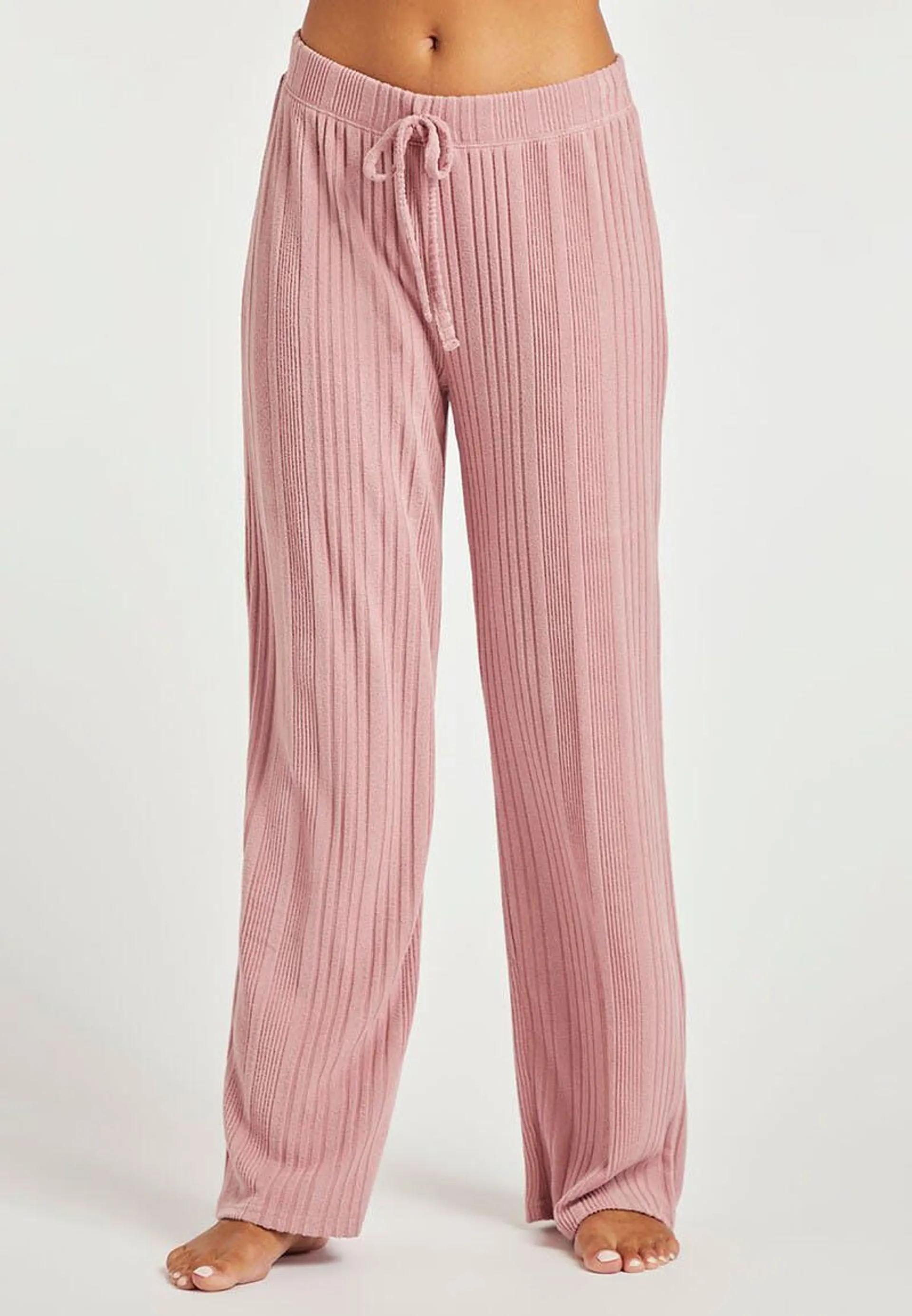 Womens Pink Ribbed Tie Front Pyjama Bottoms