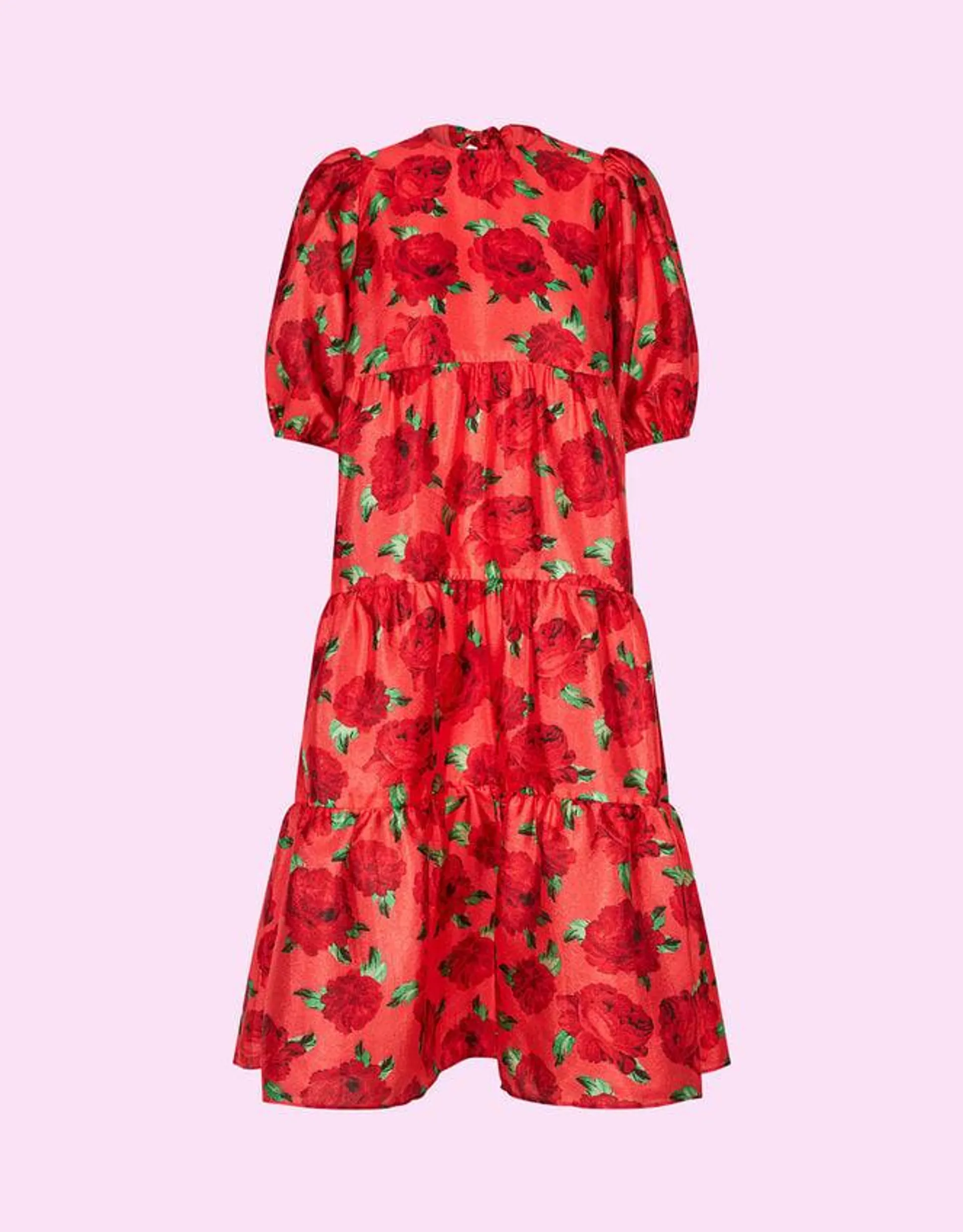 Crās Floral Tiered Dress Red