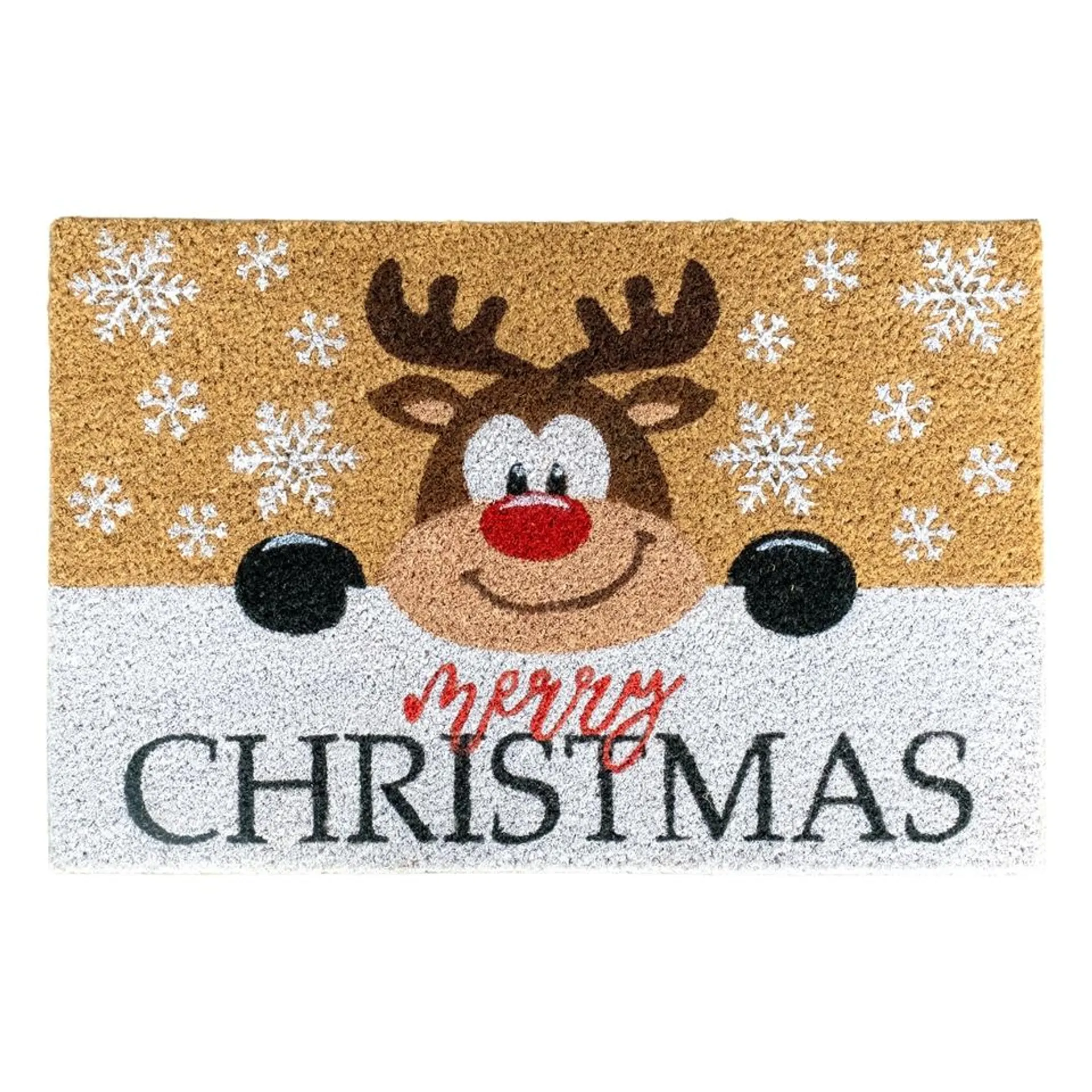 Christmas Rudolph Reindeer PVC Backed Coir Doormat - 40 x 60cm