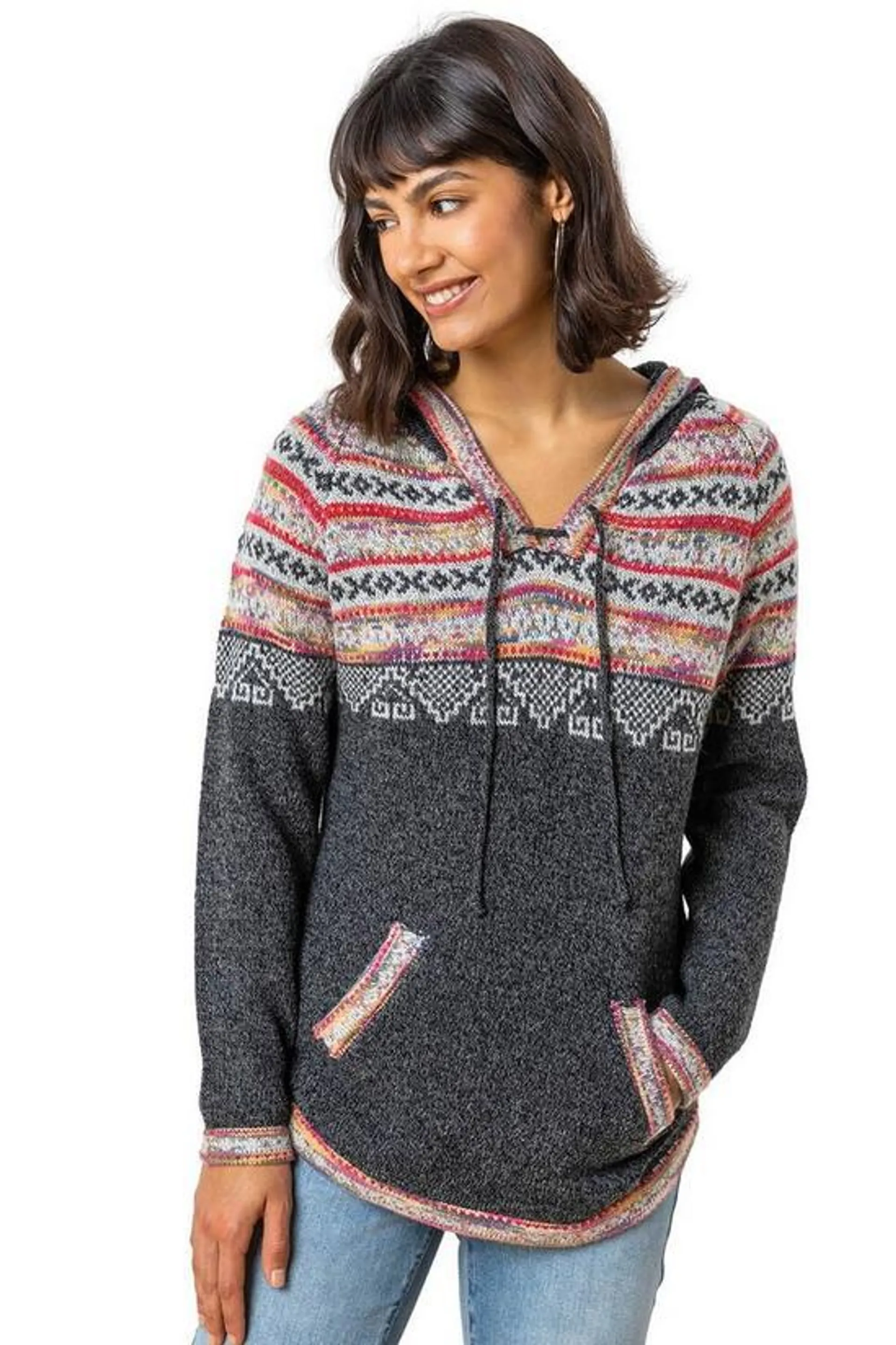 Nordic Print Knitted Hooded Jumper