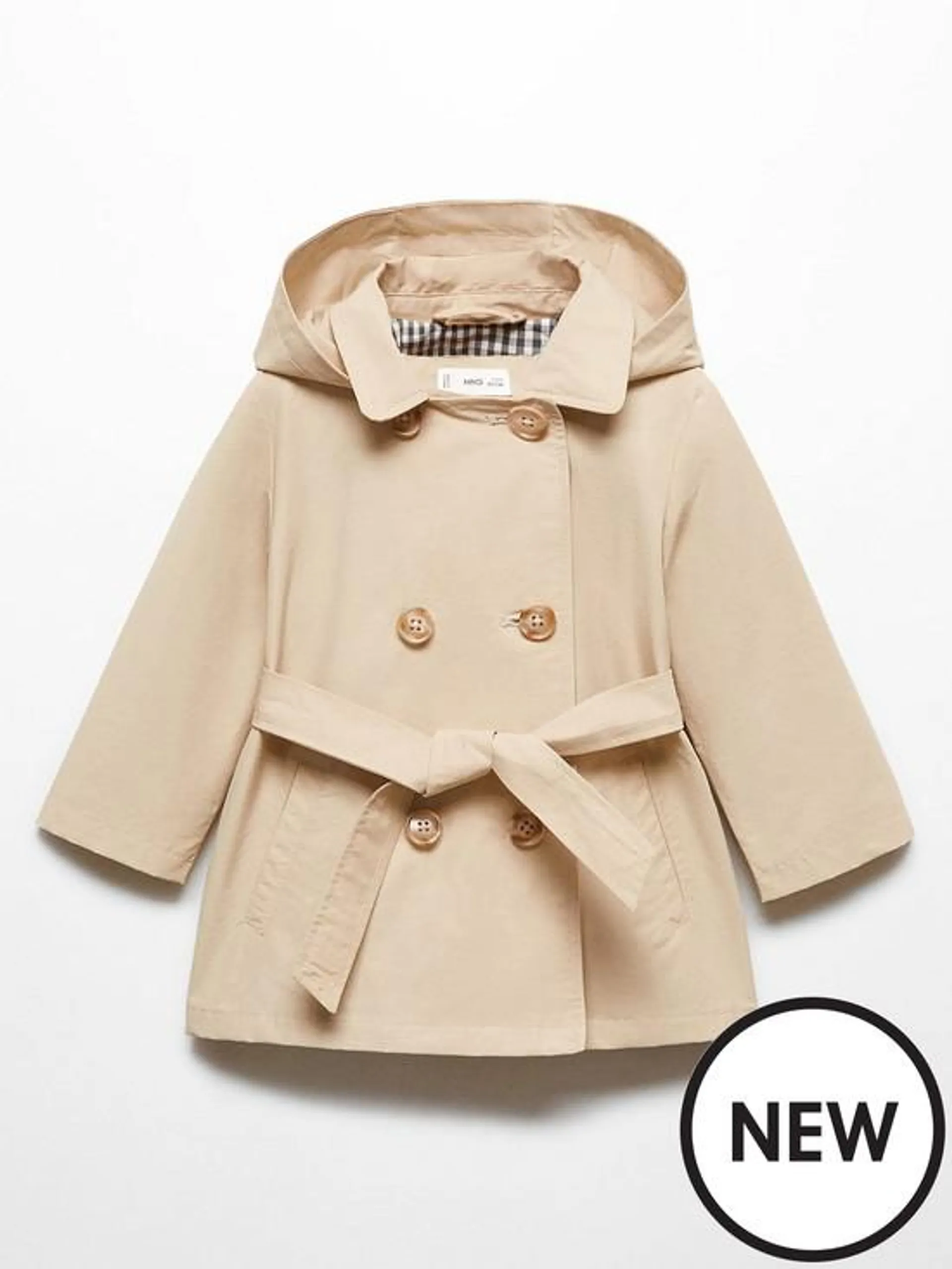 Younger Girls Hooded Trench Coat - Beige