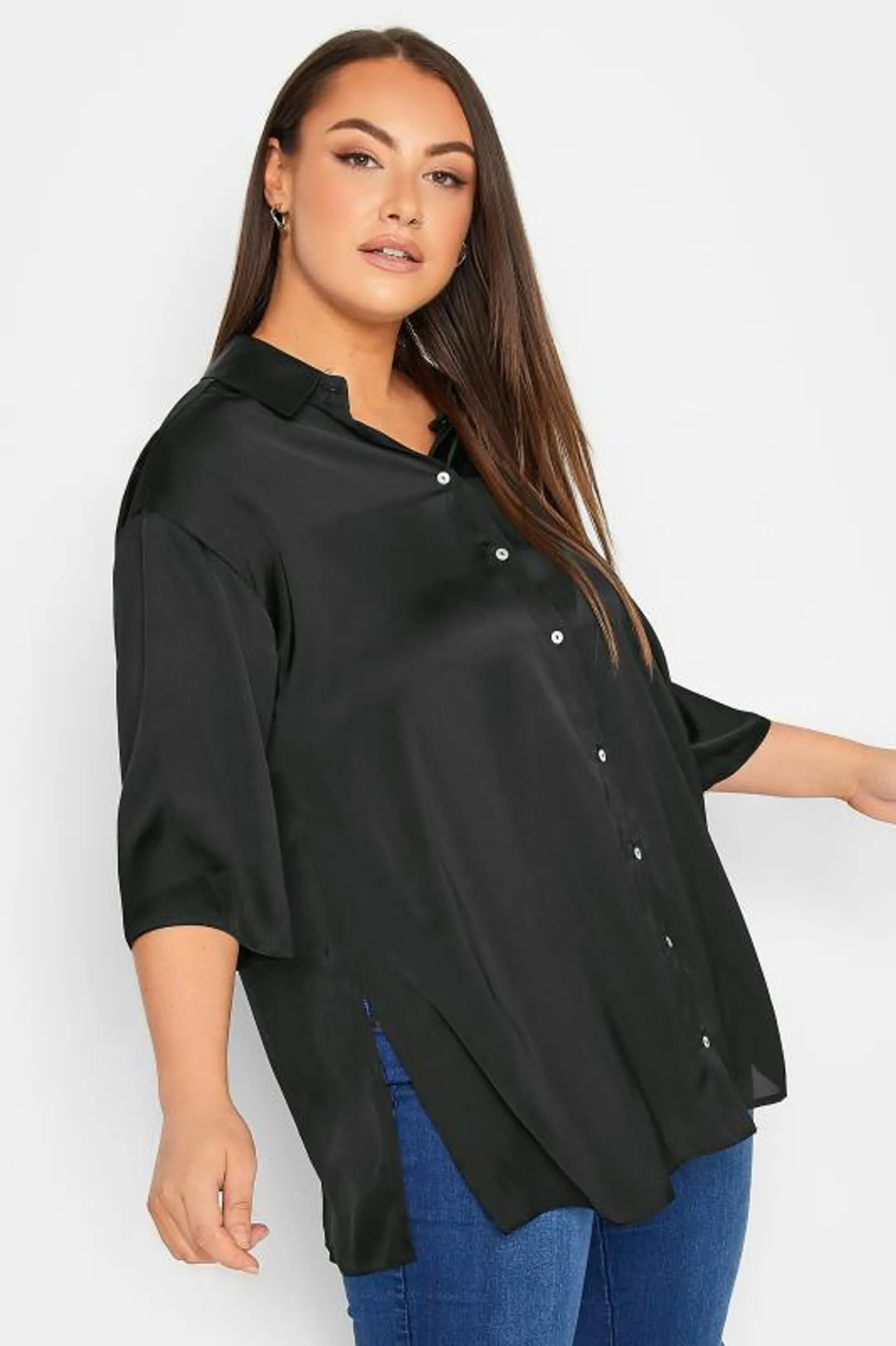 YOURS Curve Black Satin Shirt