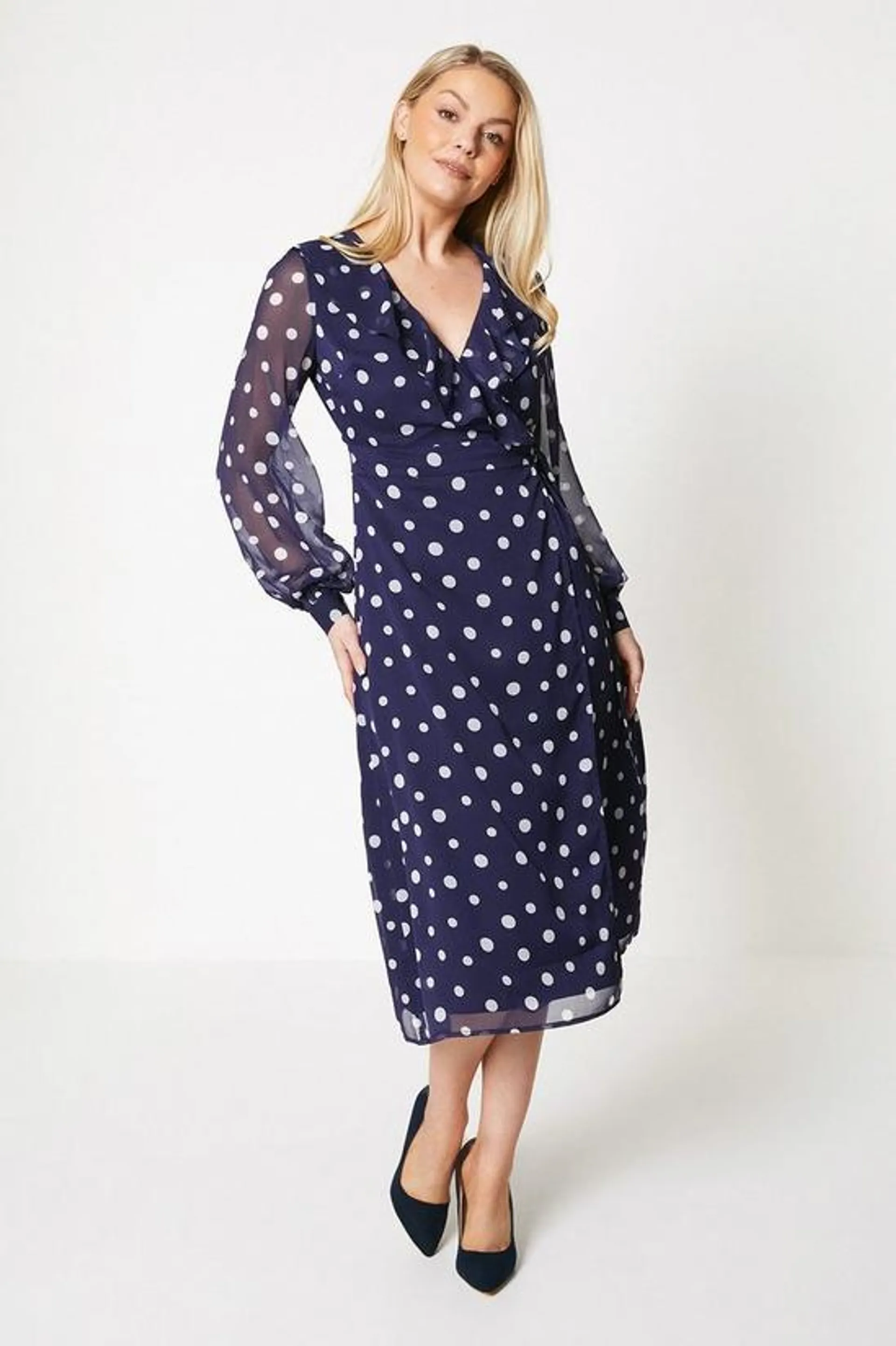 Print Ruffle Front Tie Belt Wrap Dress