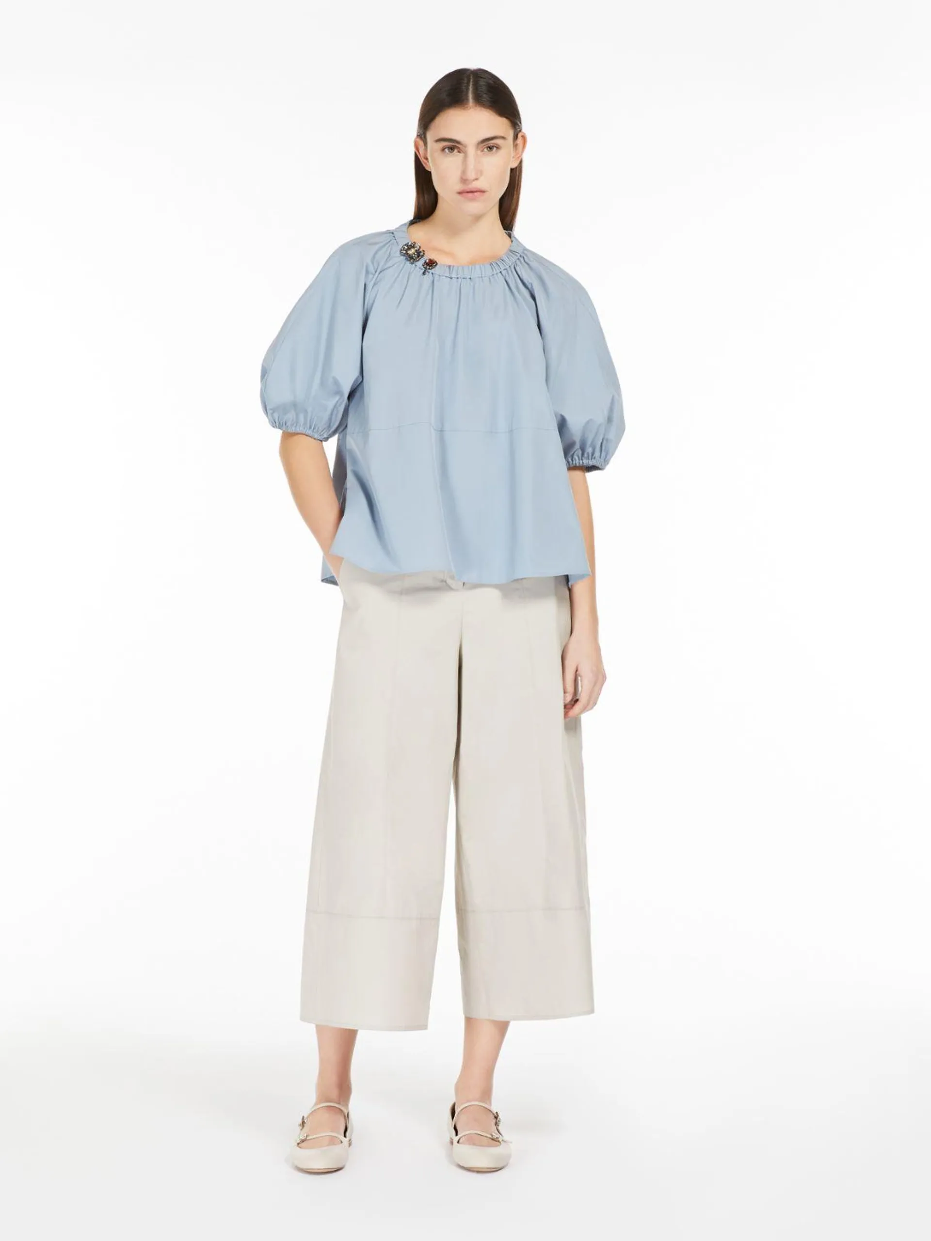 Wide-leg poplin trousers