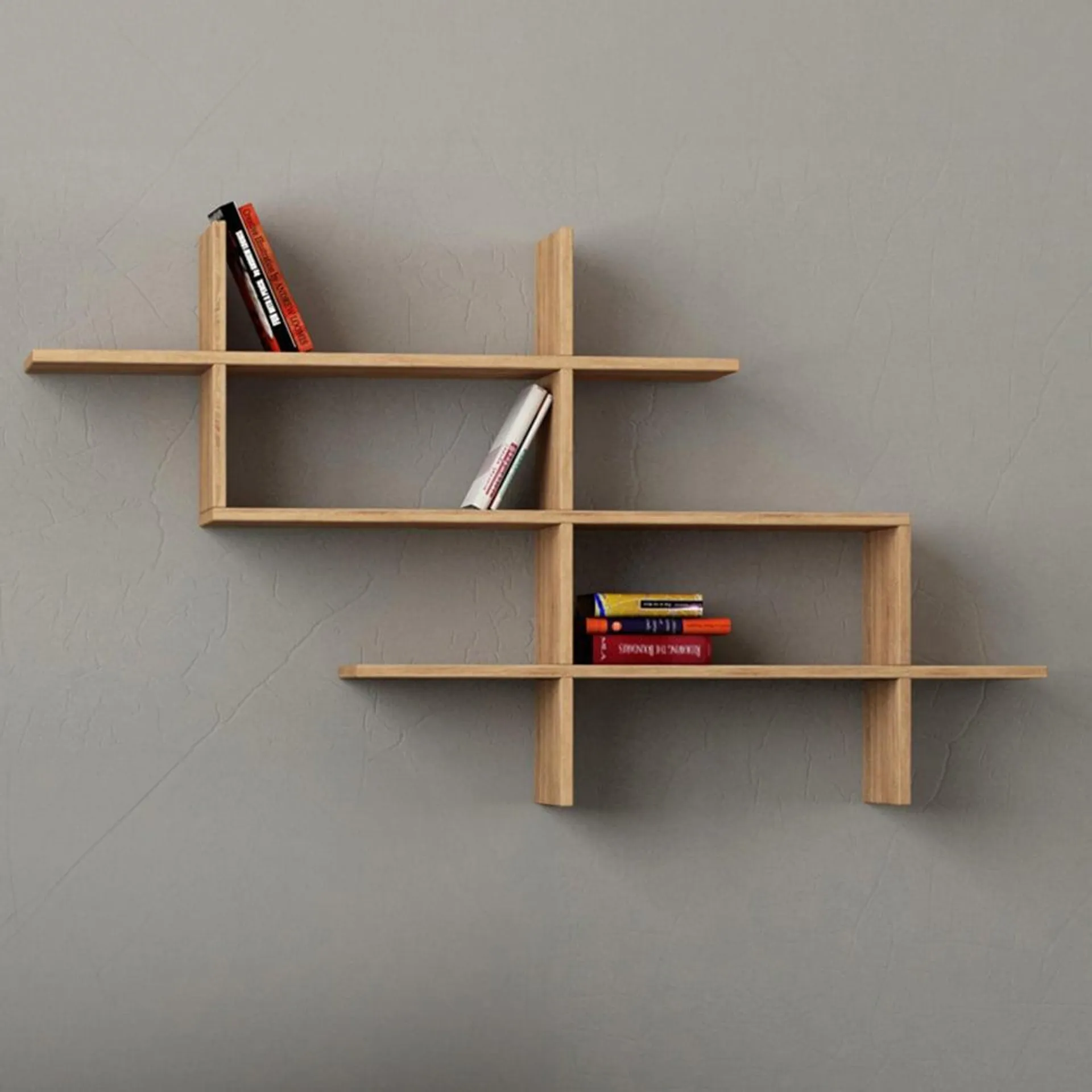 Decortie Halic 3 Shelf Oak Wall Mounted Bookcase