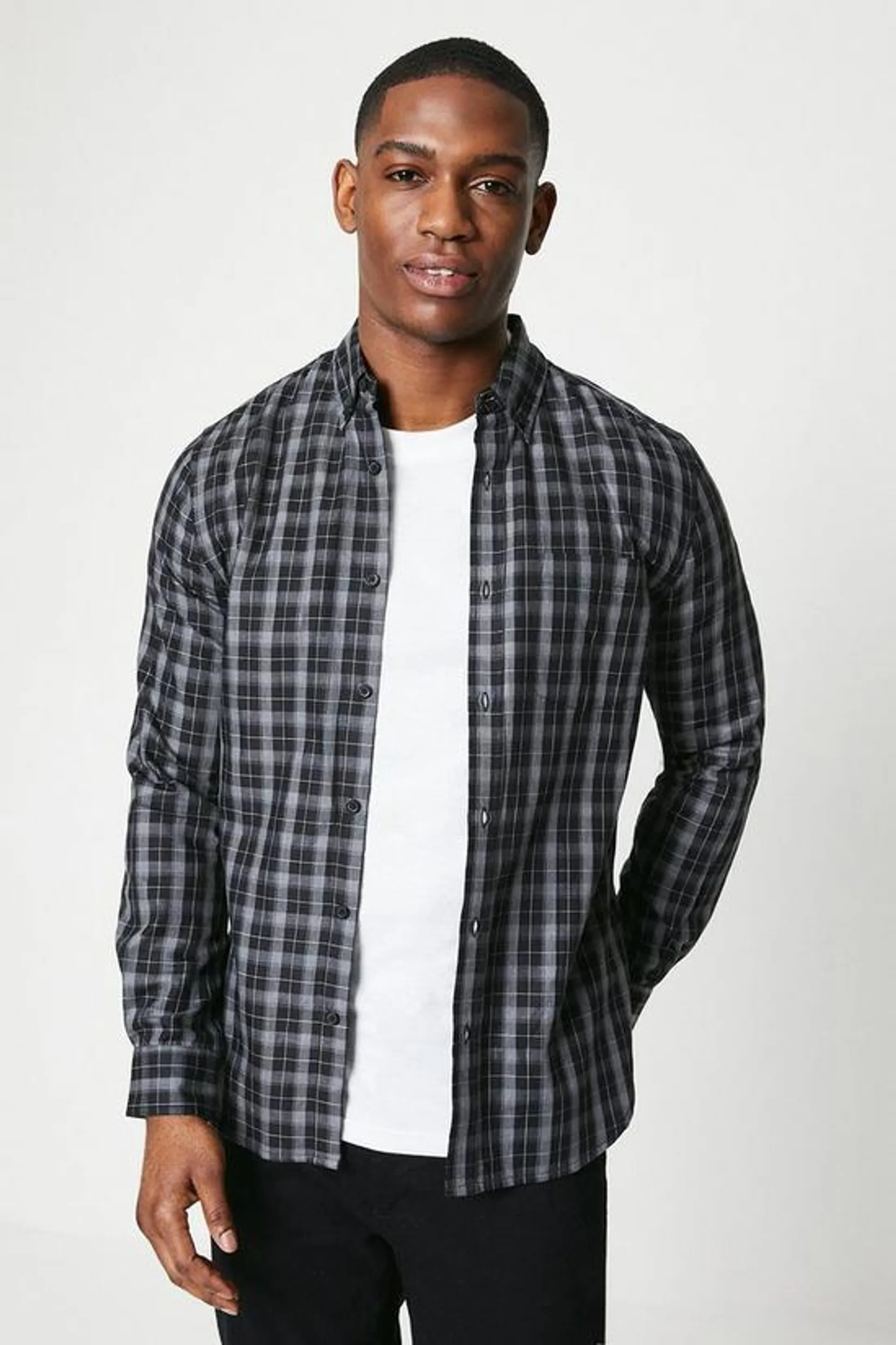 Grey Button Down Check Shirt