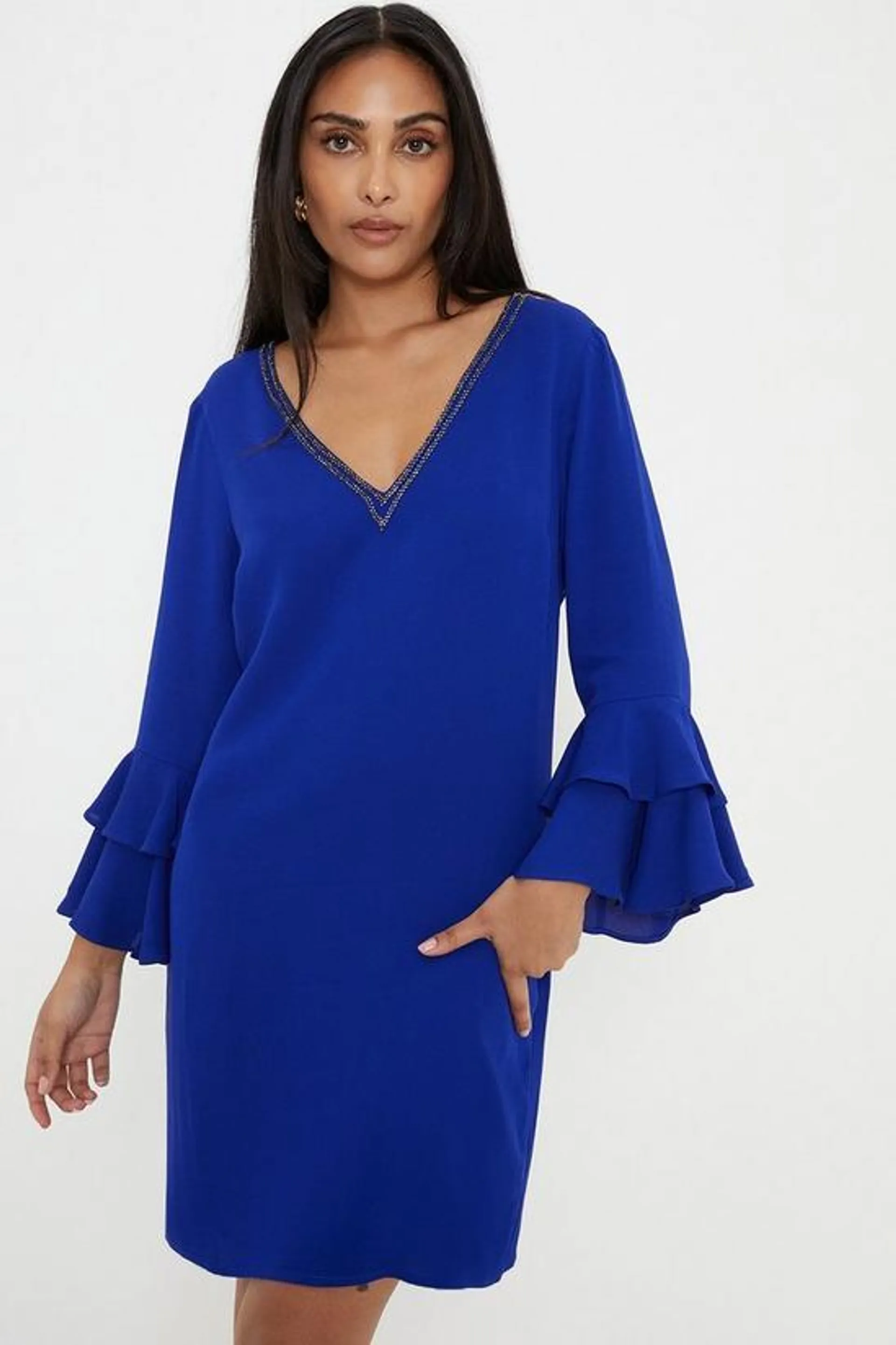 Petite Embellished Ruffle Sleeve Shift Dress