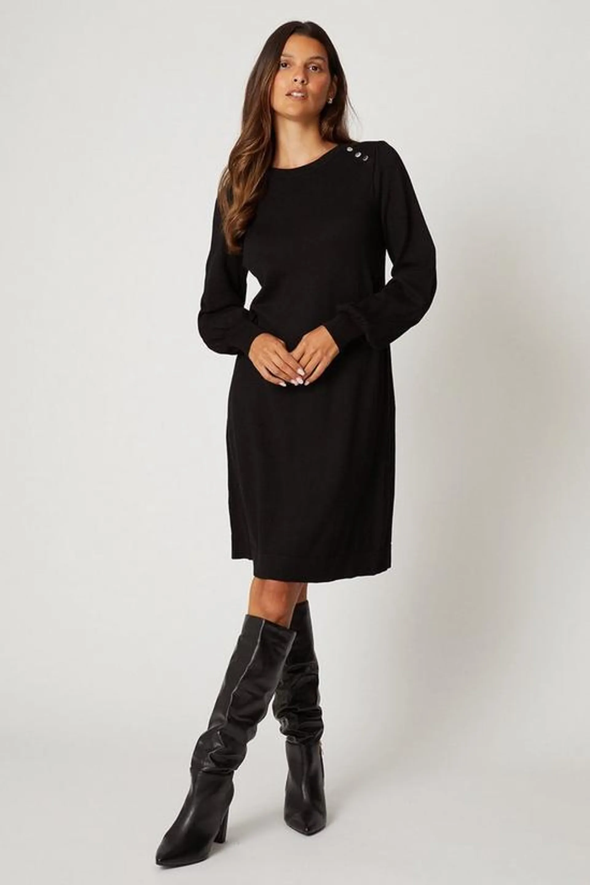 Knitted Crew Neck Swing Dress