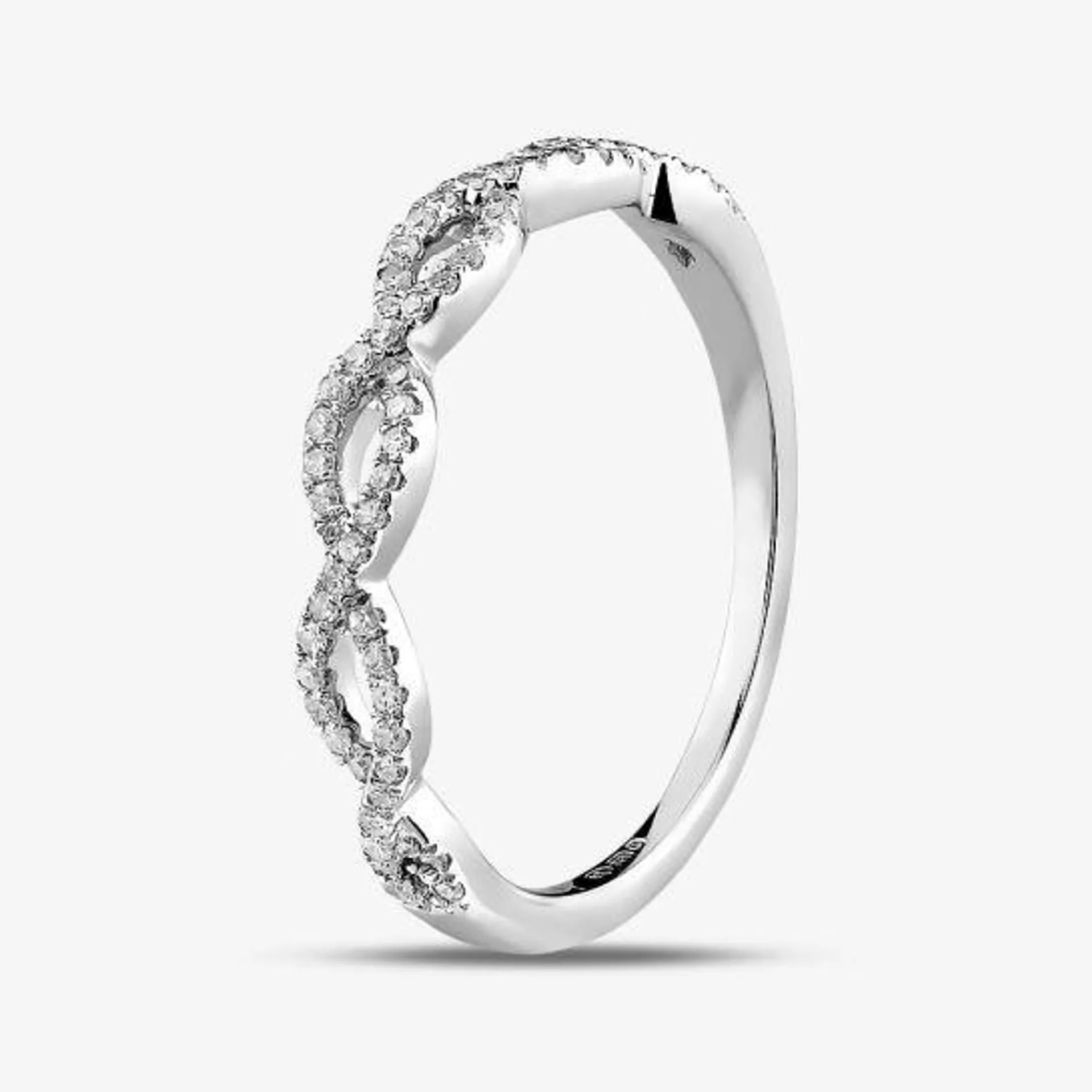 9ct White Gold 0.15ct Diamond Pave Open Wave Ring