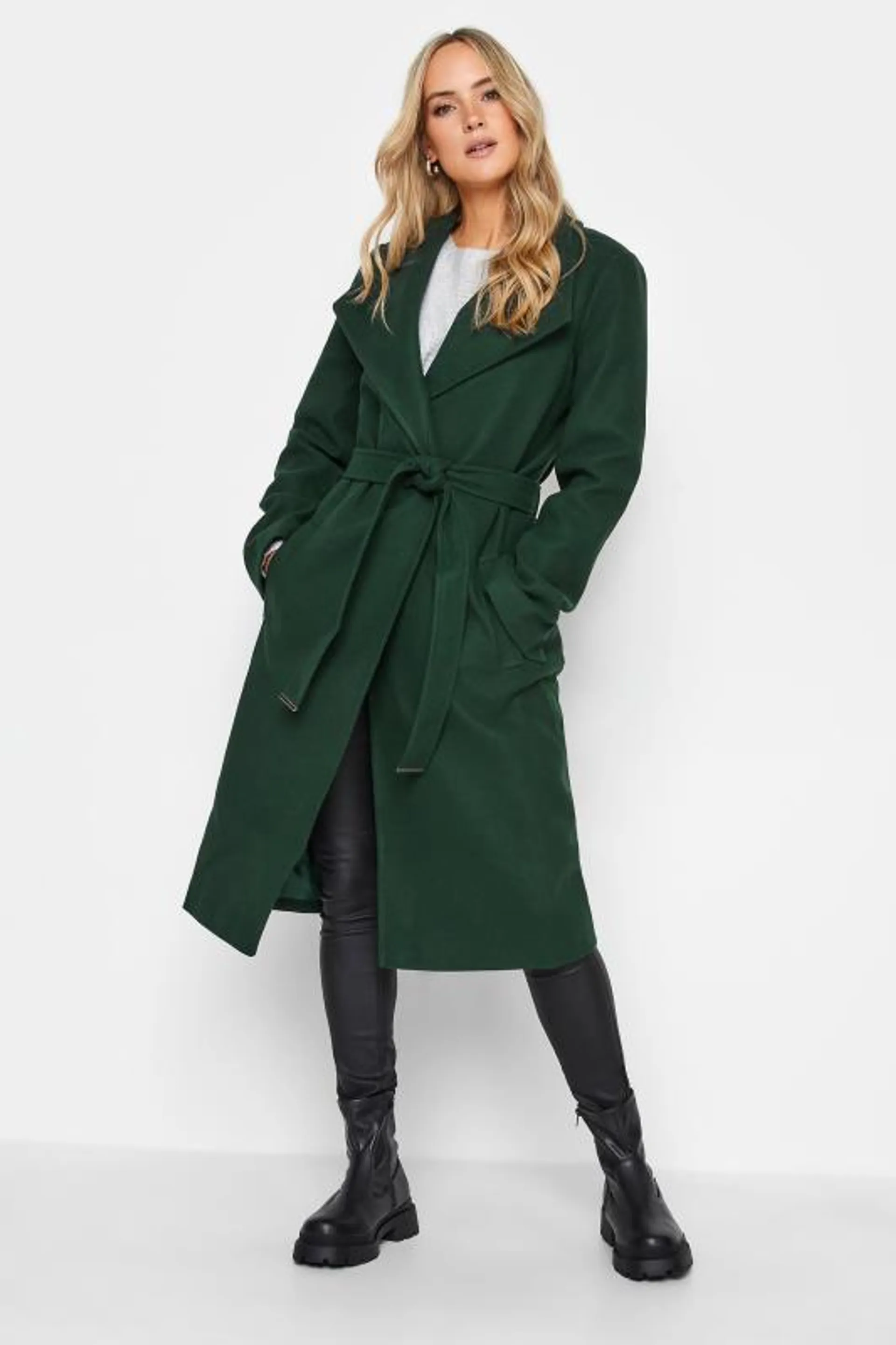 LTS Tall Dark Green Belted Coat