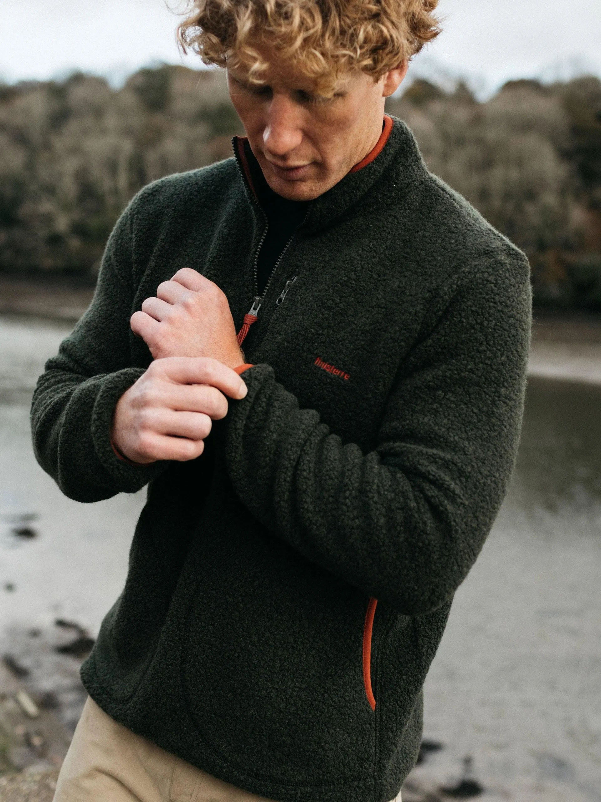 Recycled wool fleece smock in olive green