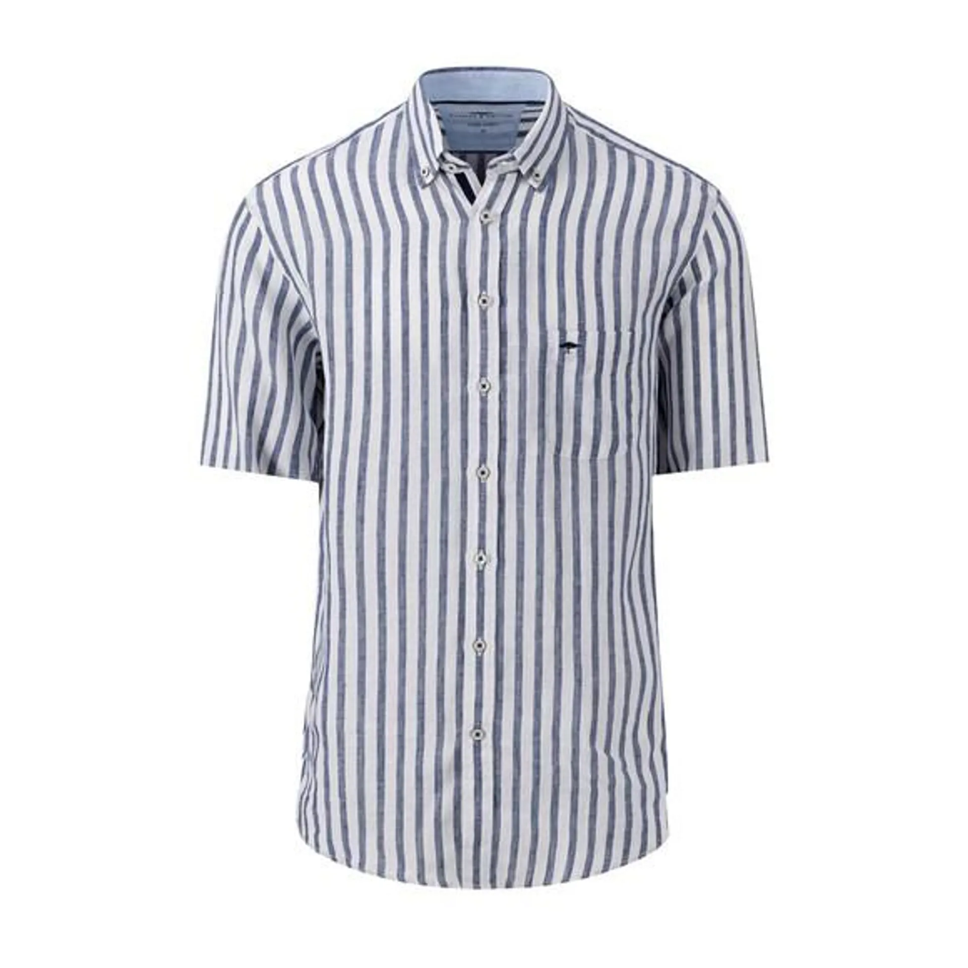 Mens Blue SS Pure Linen Striped Shirt