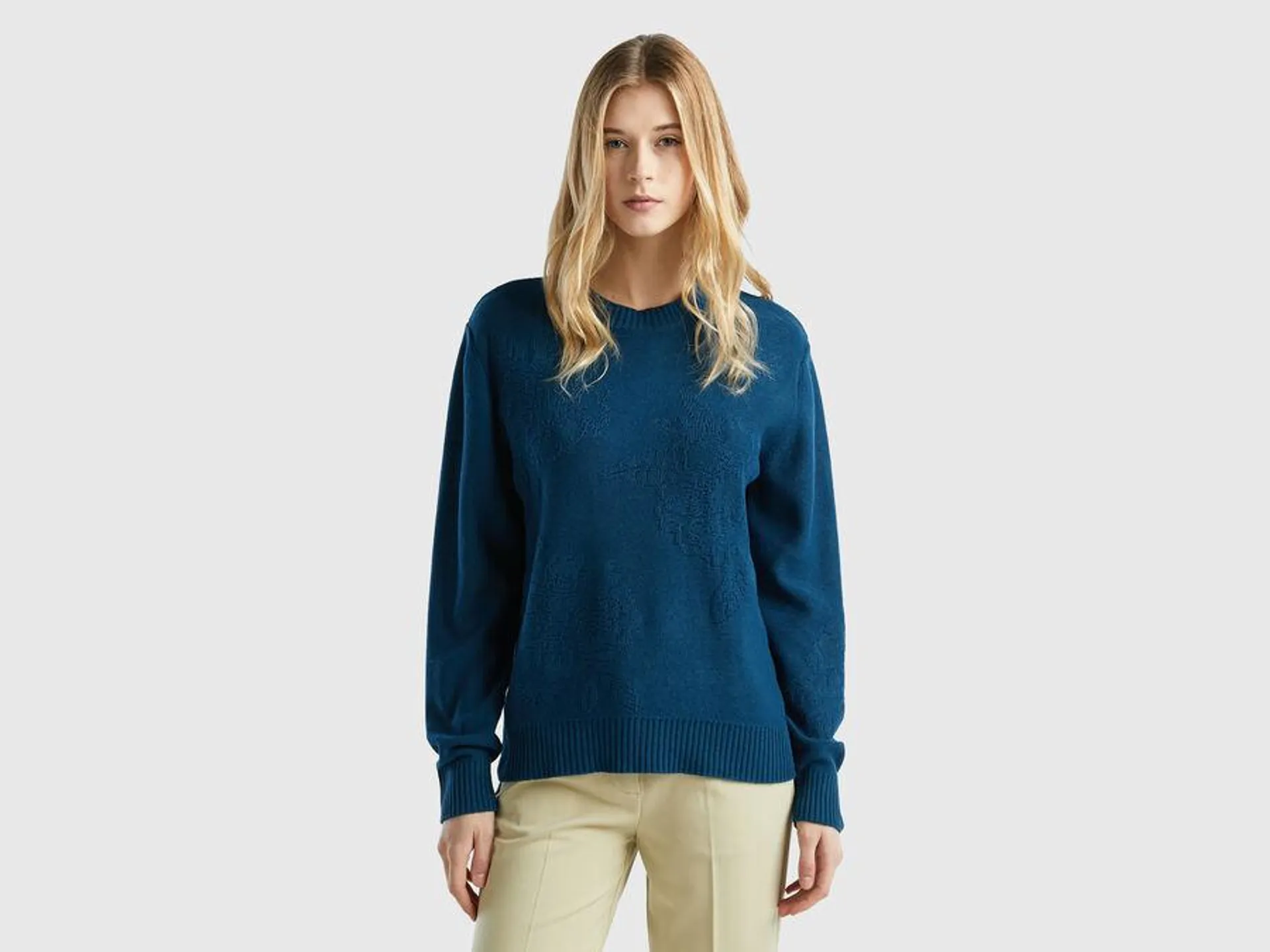 Cashmere blend sweater with floral designs