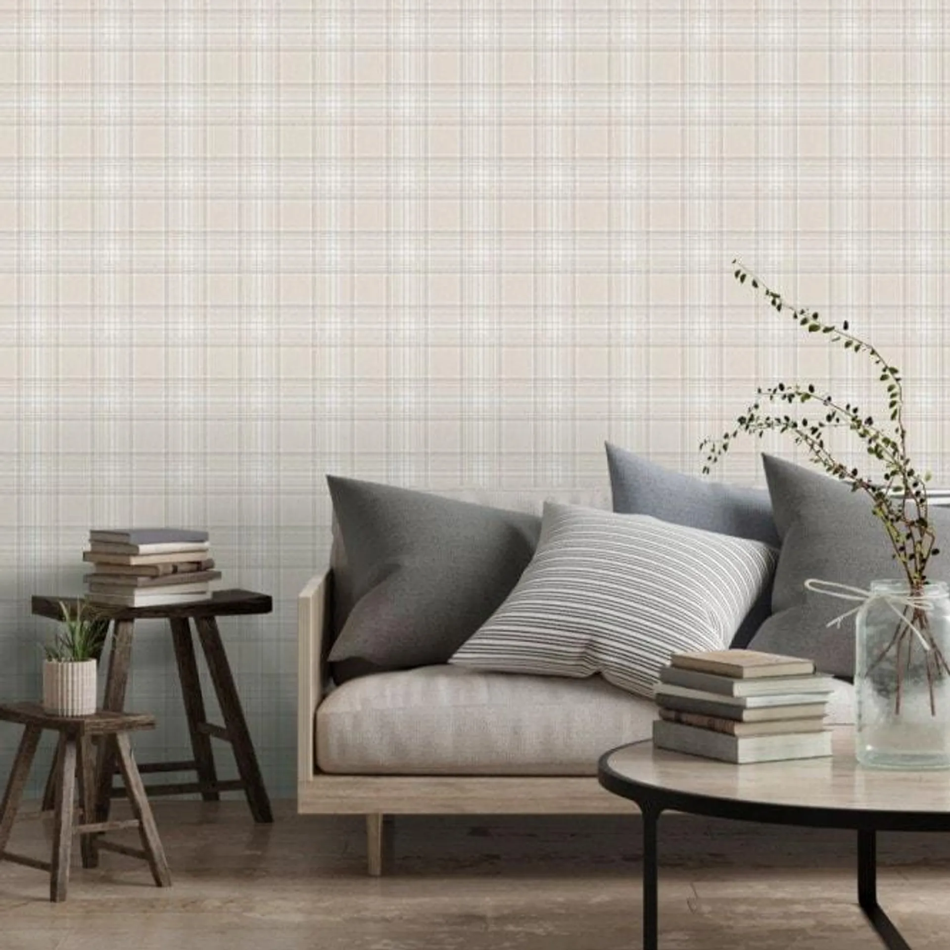 Classic Check Wallpaper in Ivory