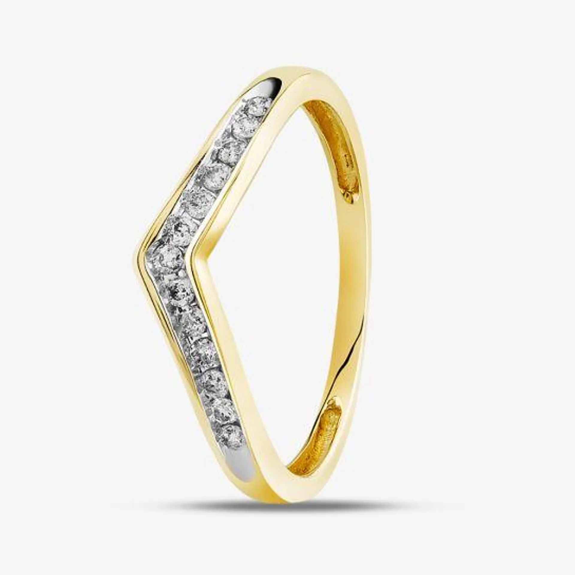 9ct Yellow Gold 0.12ct Diamond Wishbone Half Eternity Ring