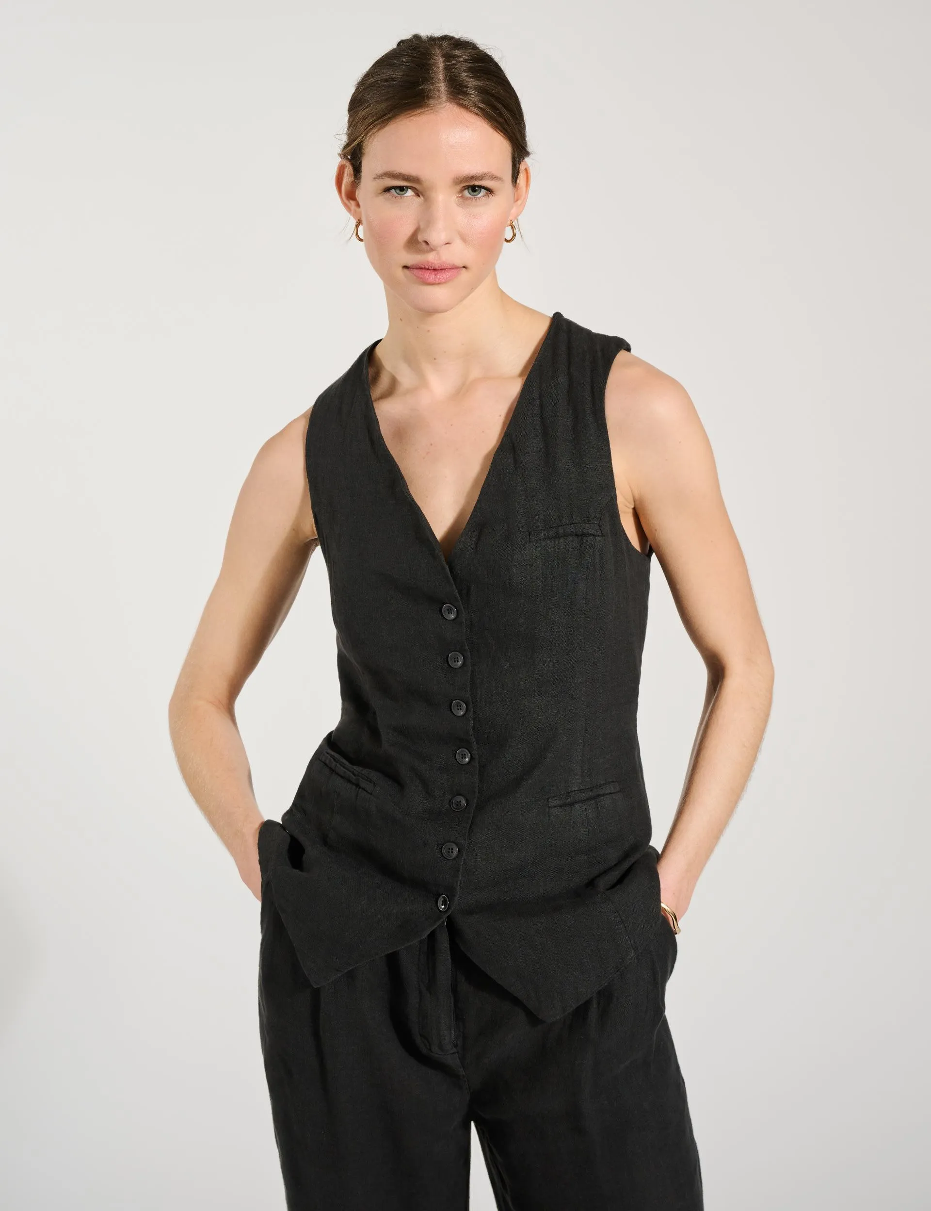 Pure Linen Single Breasted Waistcoat