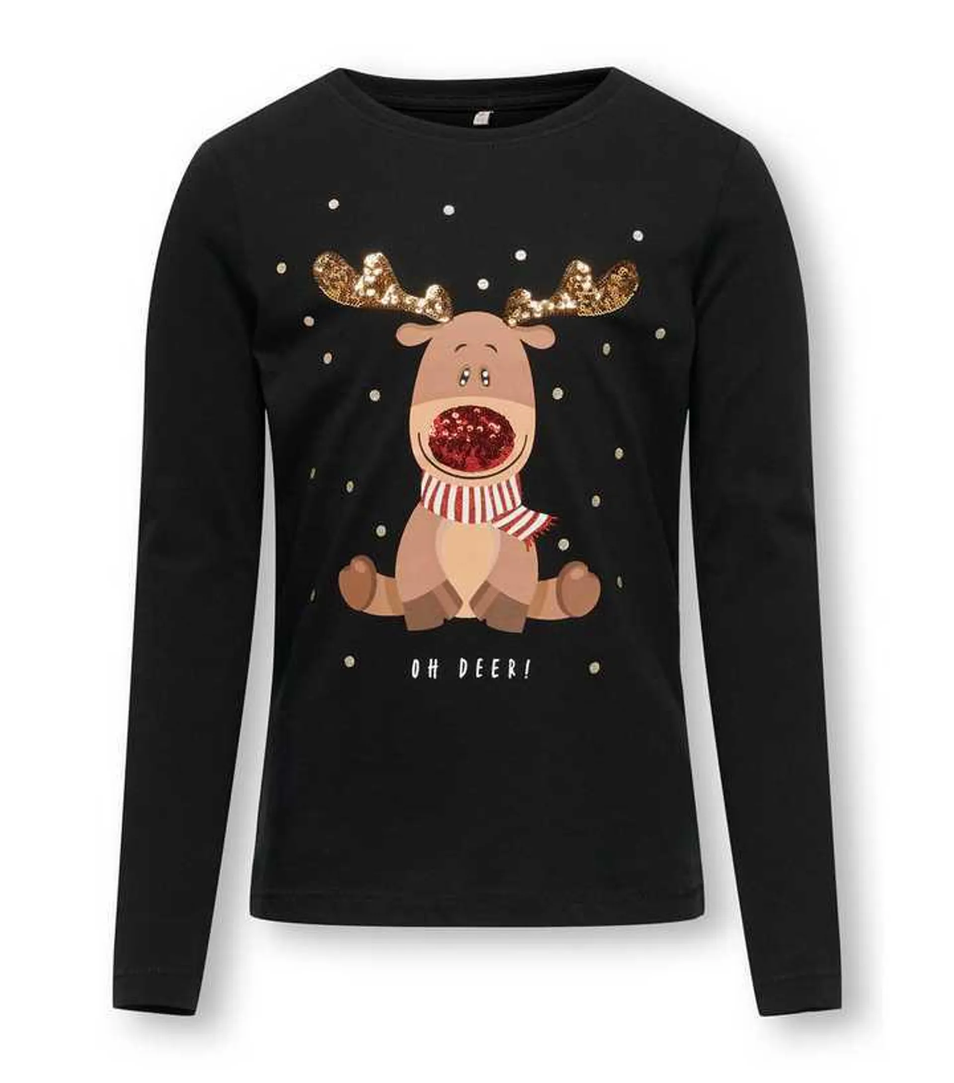 KIDS ONLY Black Cotton Sequin Reindeer Logo Top