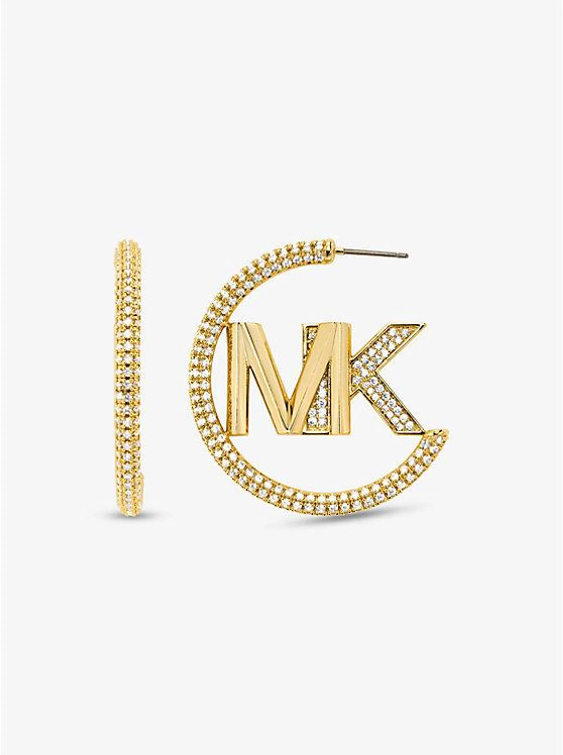 Precious Metal-Plated Brass Pavé Logo Hoop Earrings