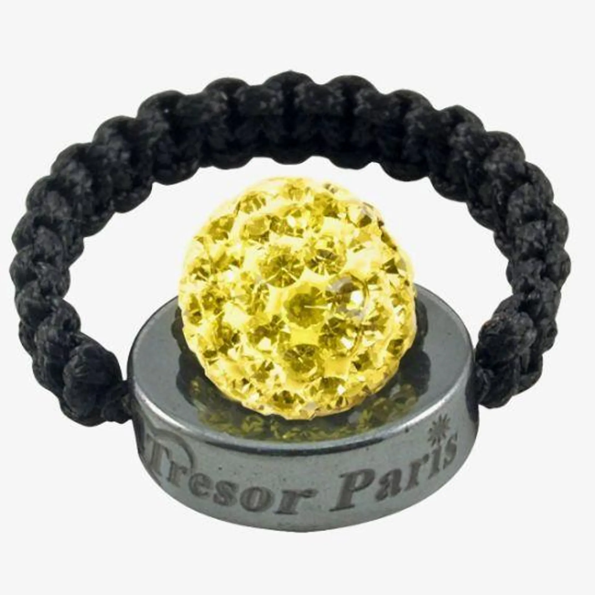 Tresor Paris Le Castel Yellow Crystal Black Cord Ring 015383