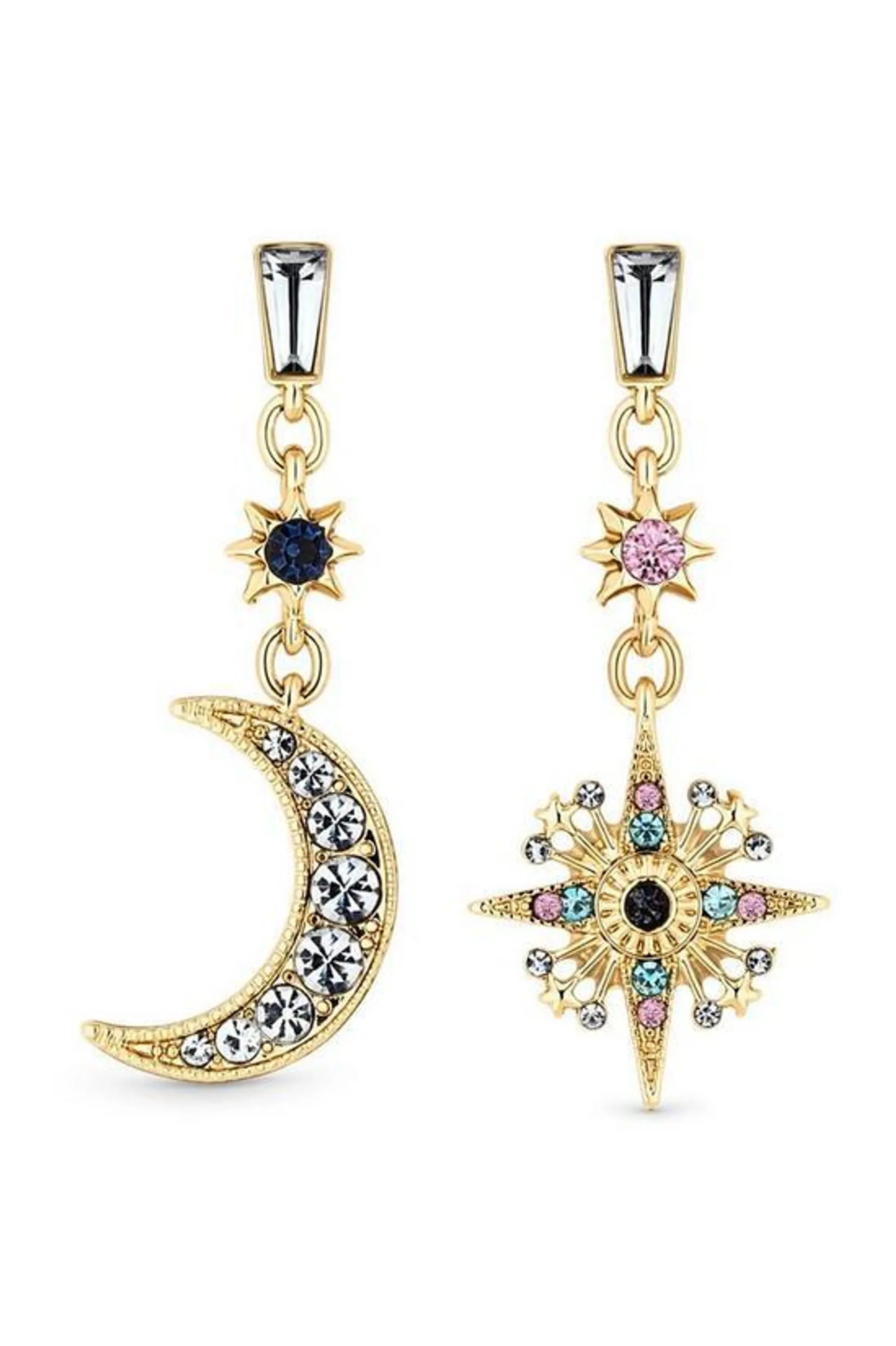 Gold Plated Multi Coloured Celestial Drop Earrings