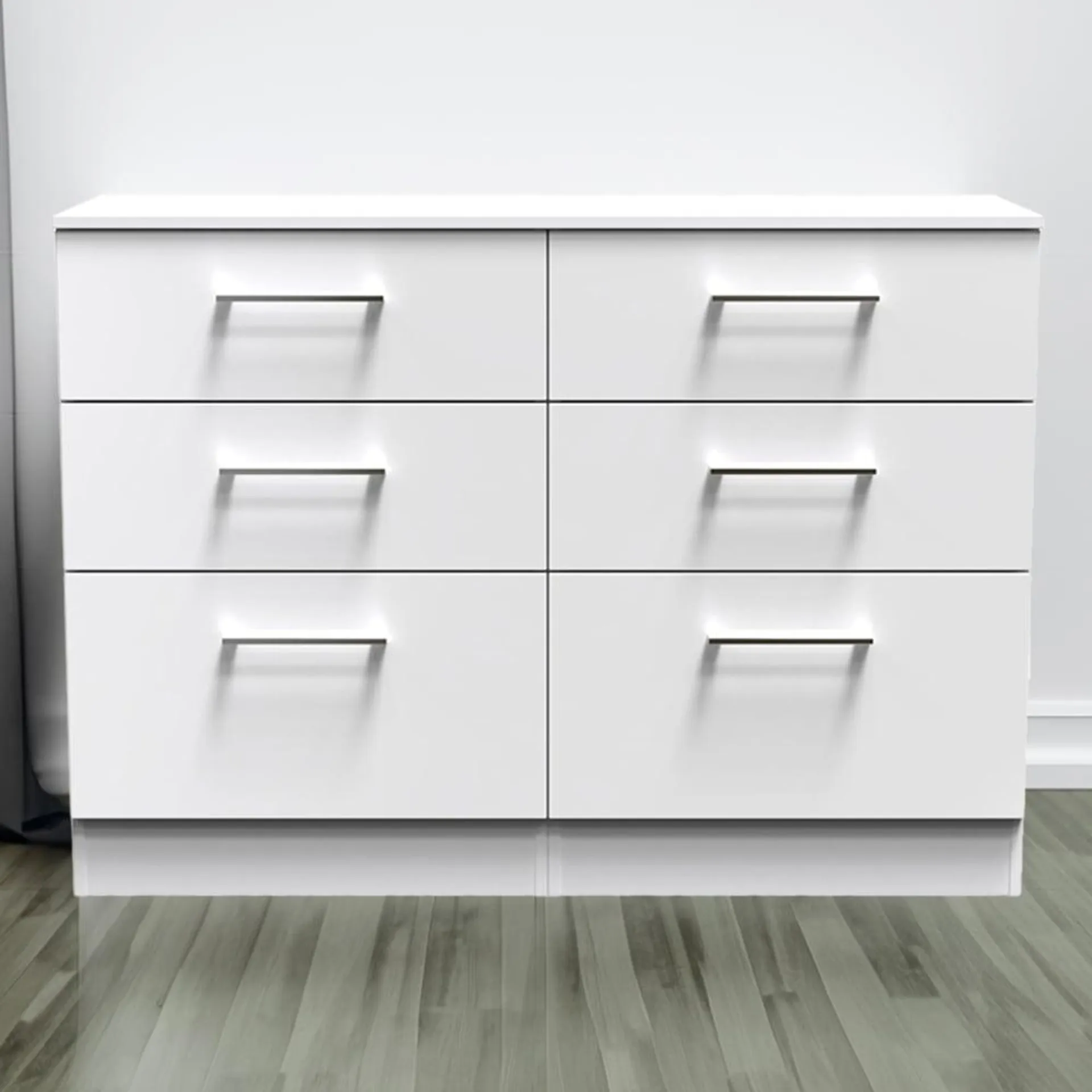 Crowndale Worcester 6 Drawer White Gloss Wide Chest of Drawers Ready Assembled