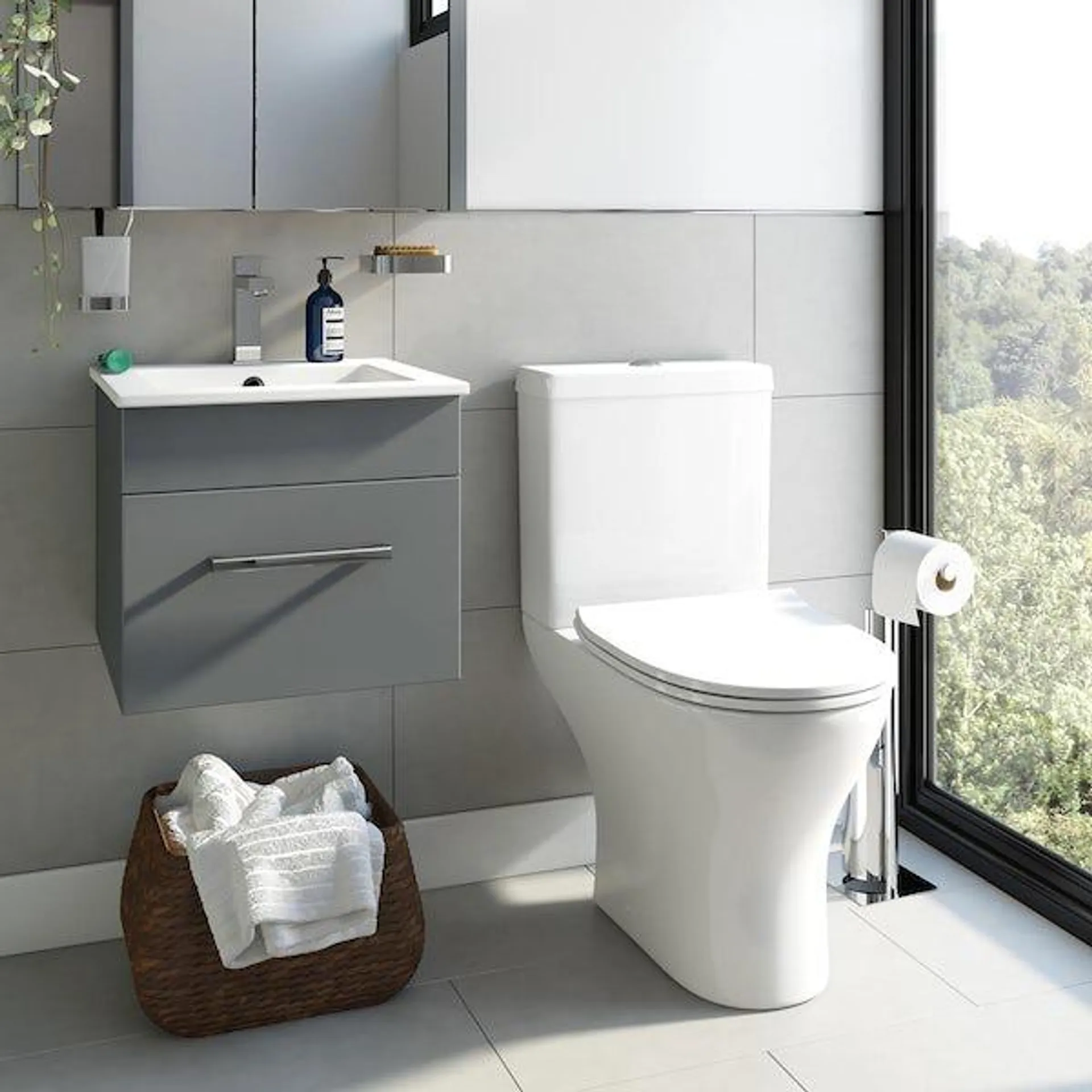 Orchard Derwent stone grey cloakroom suite with round close coupled toilet
