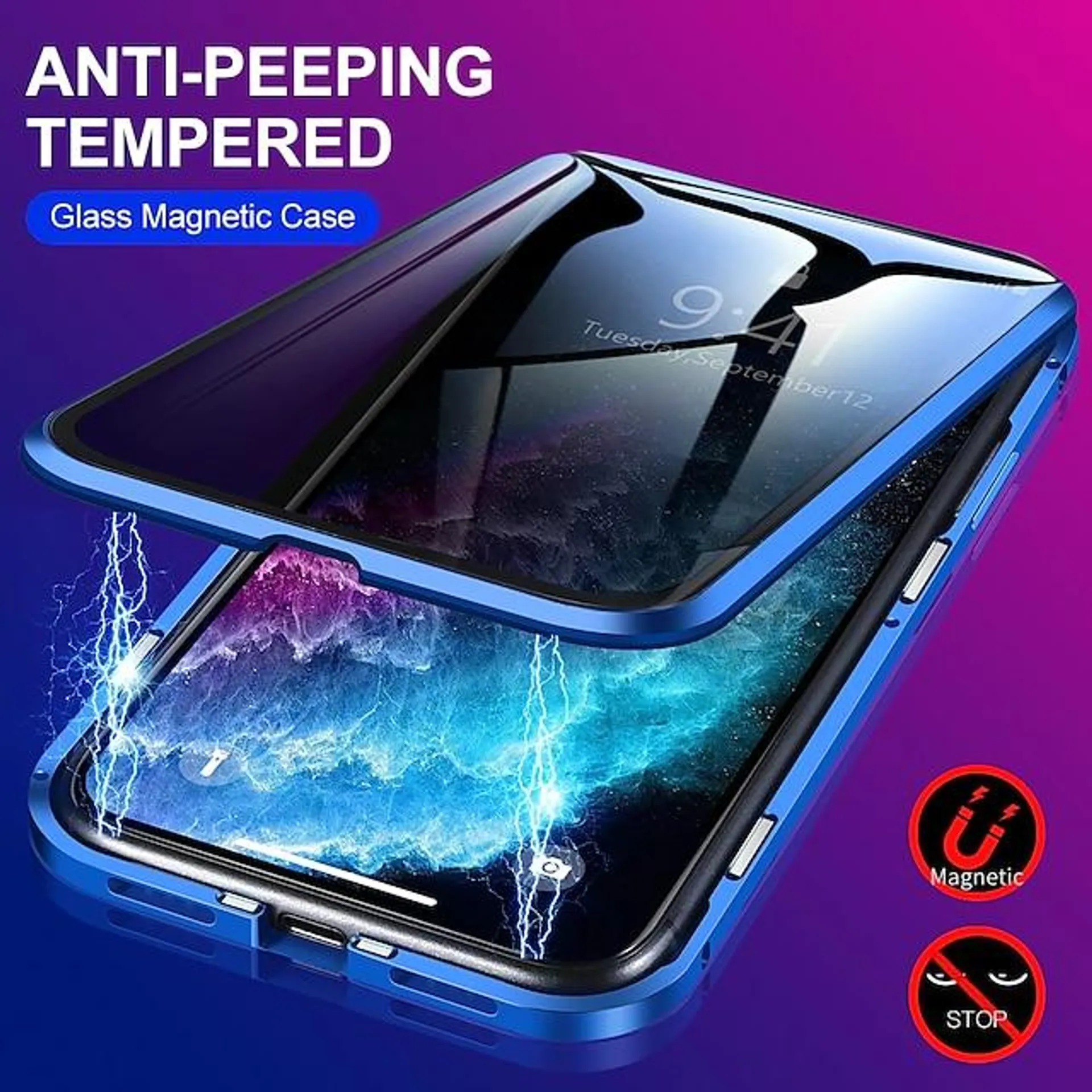 Phone Case For Apple Magnetic Adsorption iPhone 14 Pro Max 13 12 11 Pro Max Mini X XR XS 8 7 Plus Magnetic Full Body Protective Double Sided Transparent Metal Privacy Tempered Glass