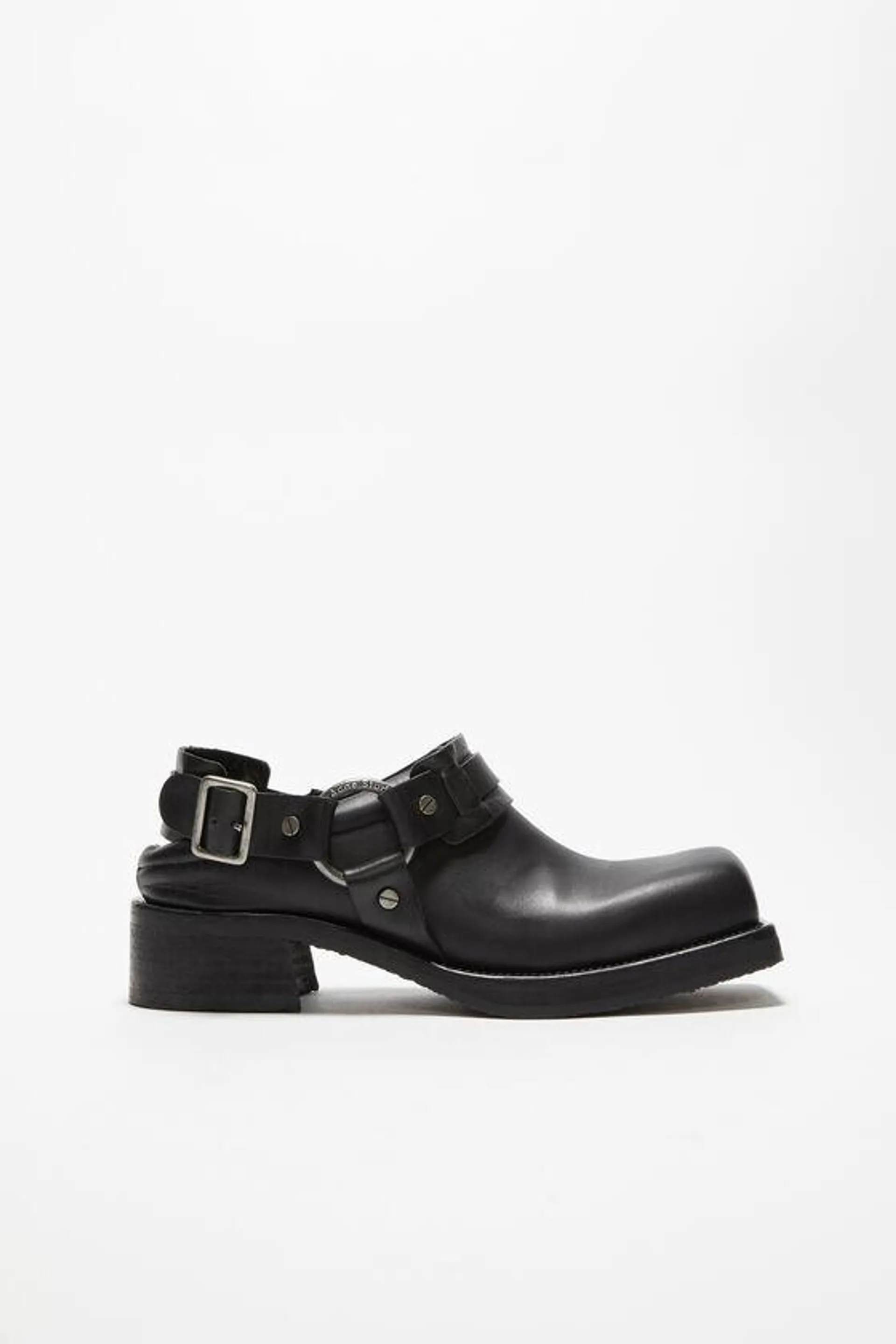 Leather buckle mule