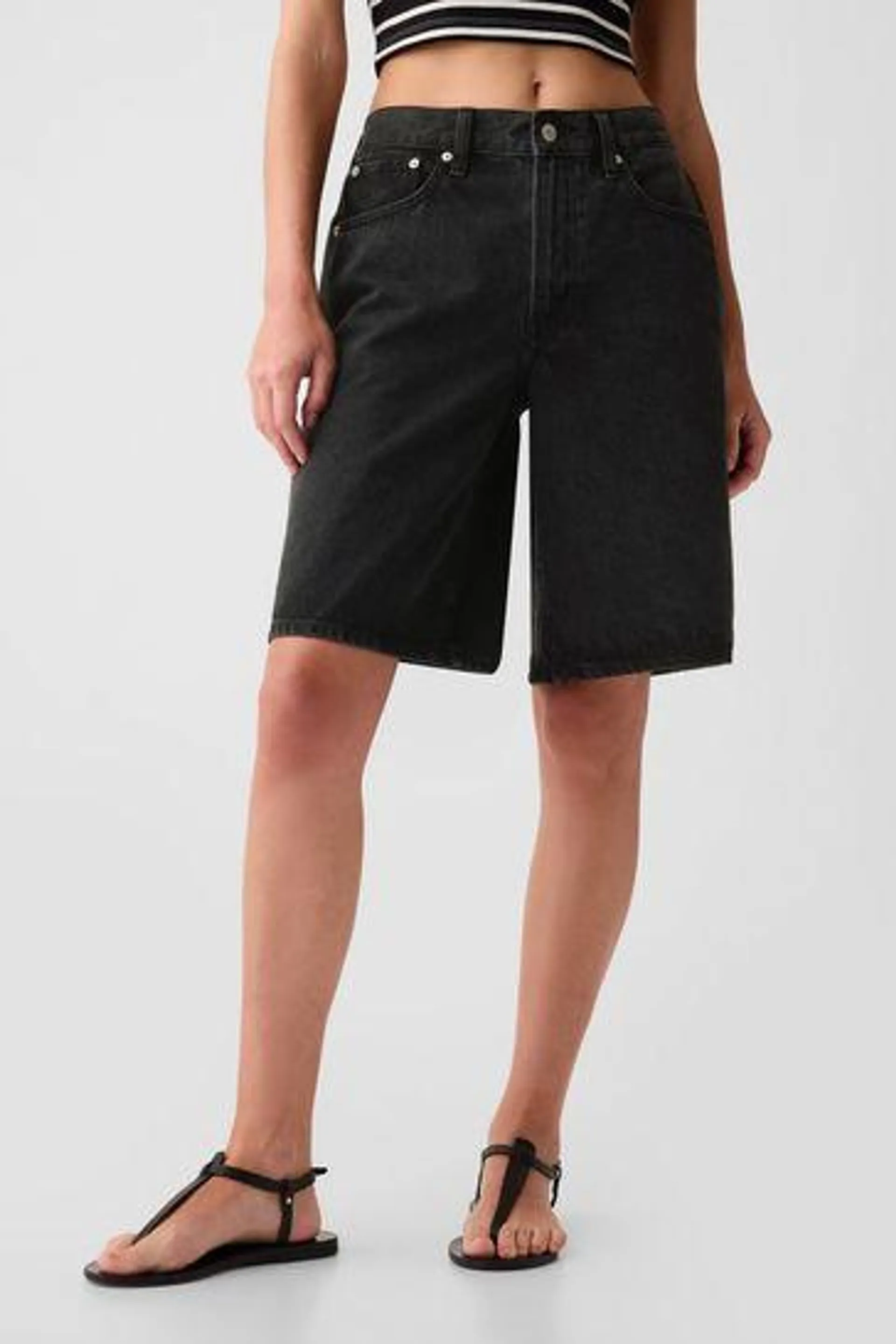 Mid Rise Longline Denim Shorts