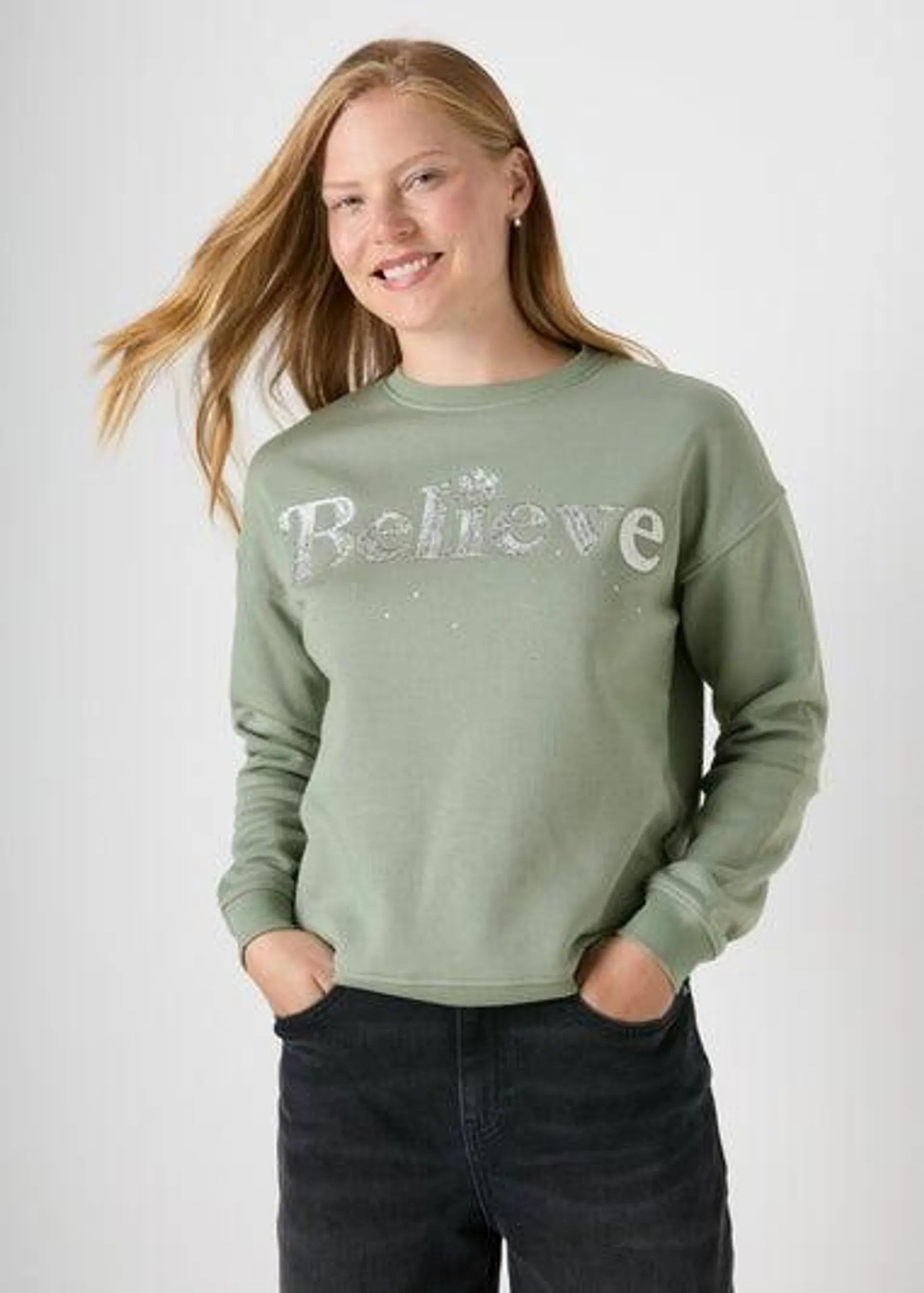 Wondrous Green Believe Sequin Sweatshirt