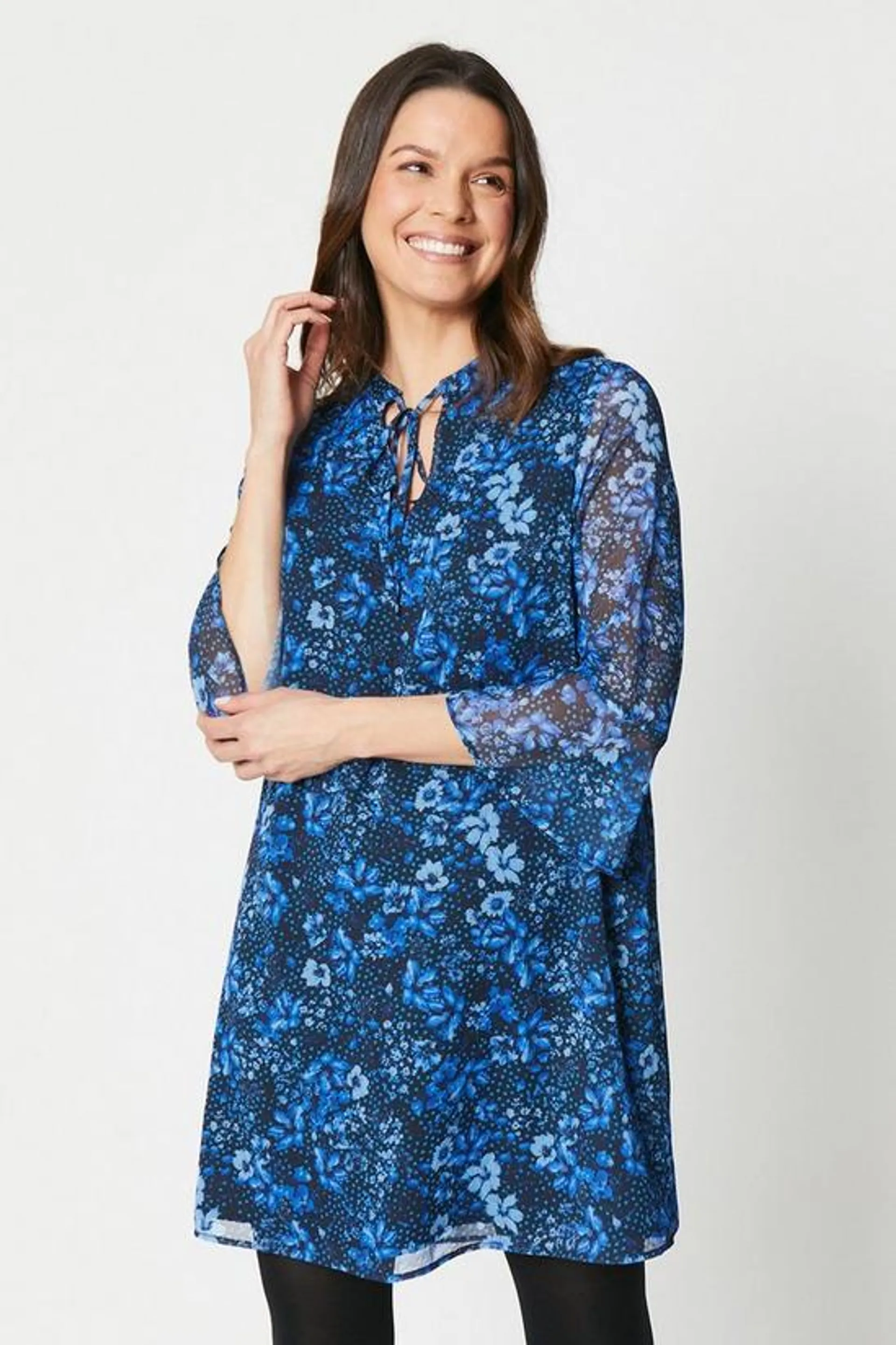 Petite Ditsy Floral Tie Shift Dress