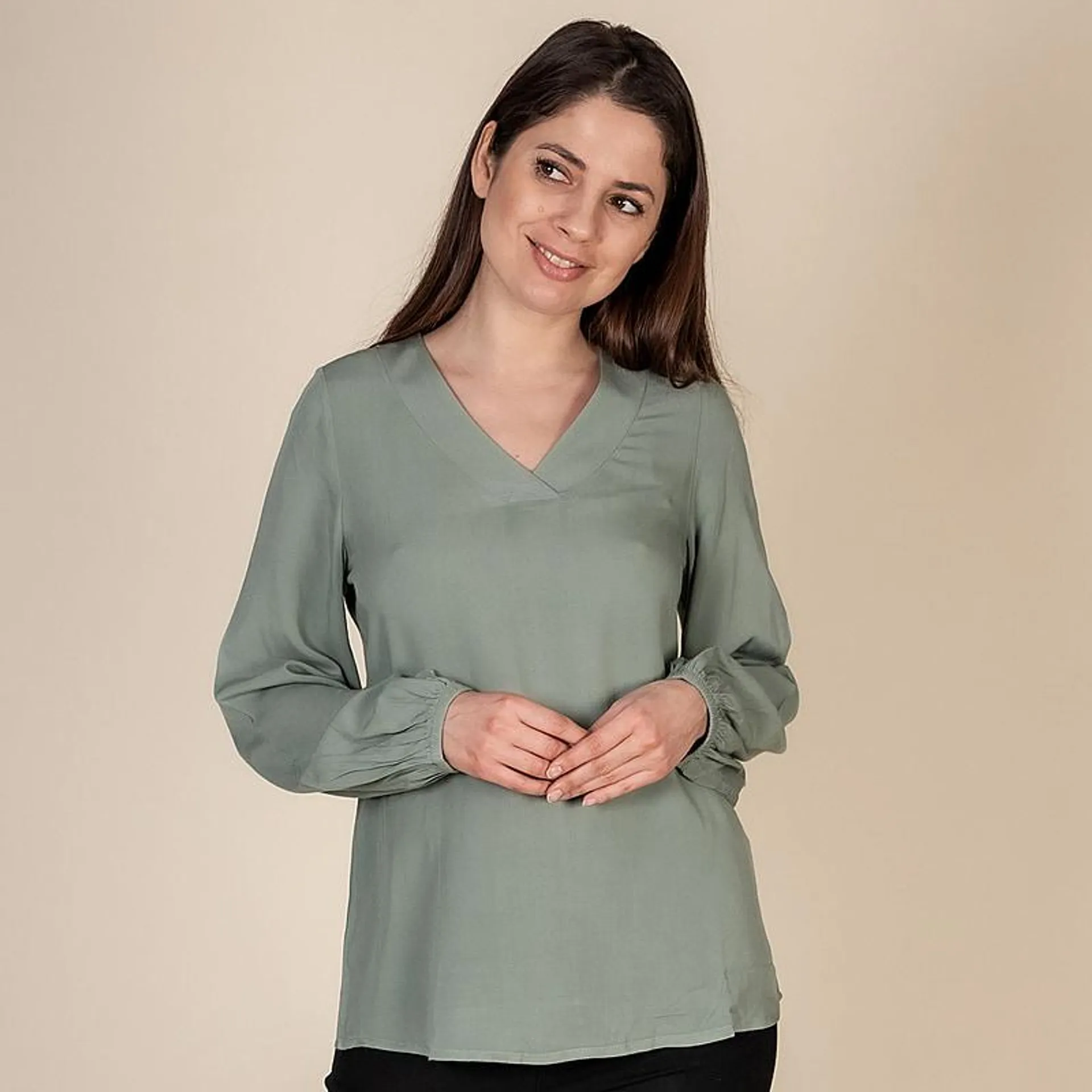 TAMSY Solid V-Neck Women's Top - Mint Green