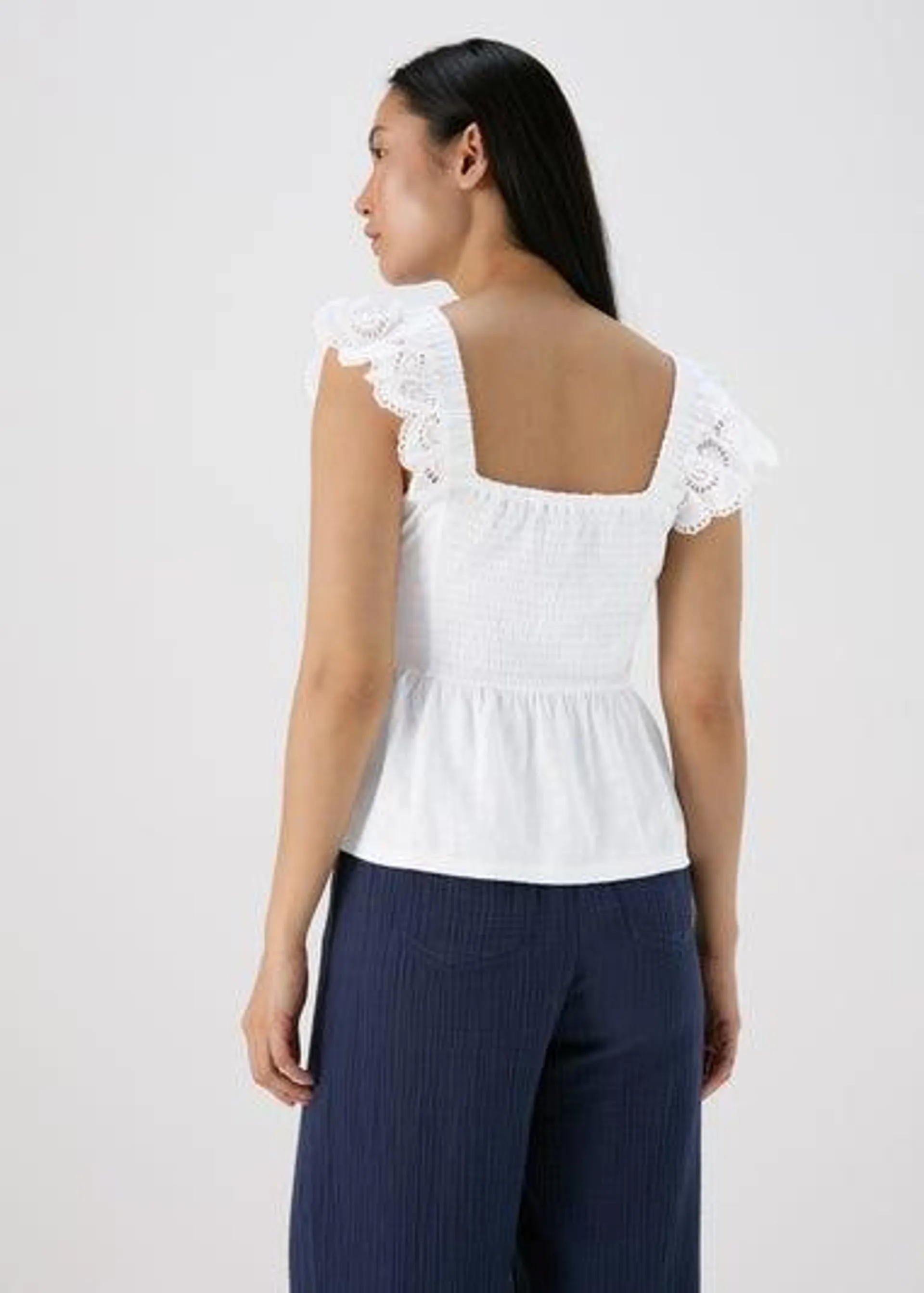 White Schiffli Strap Vest