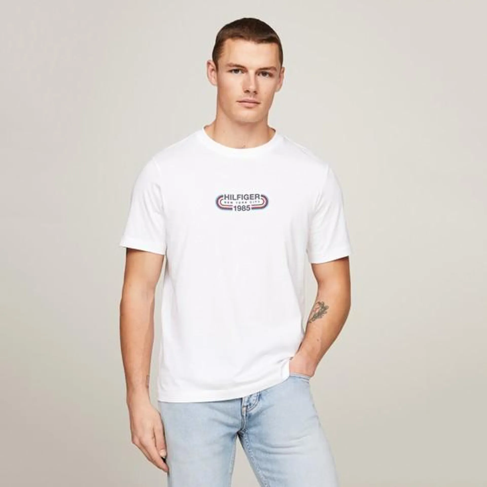 Mens White Track Graphic T-Shirt