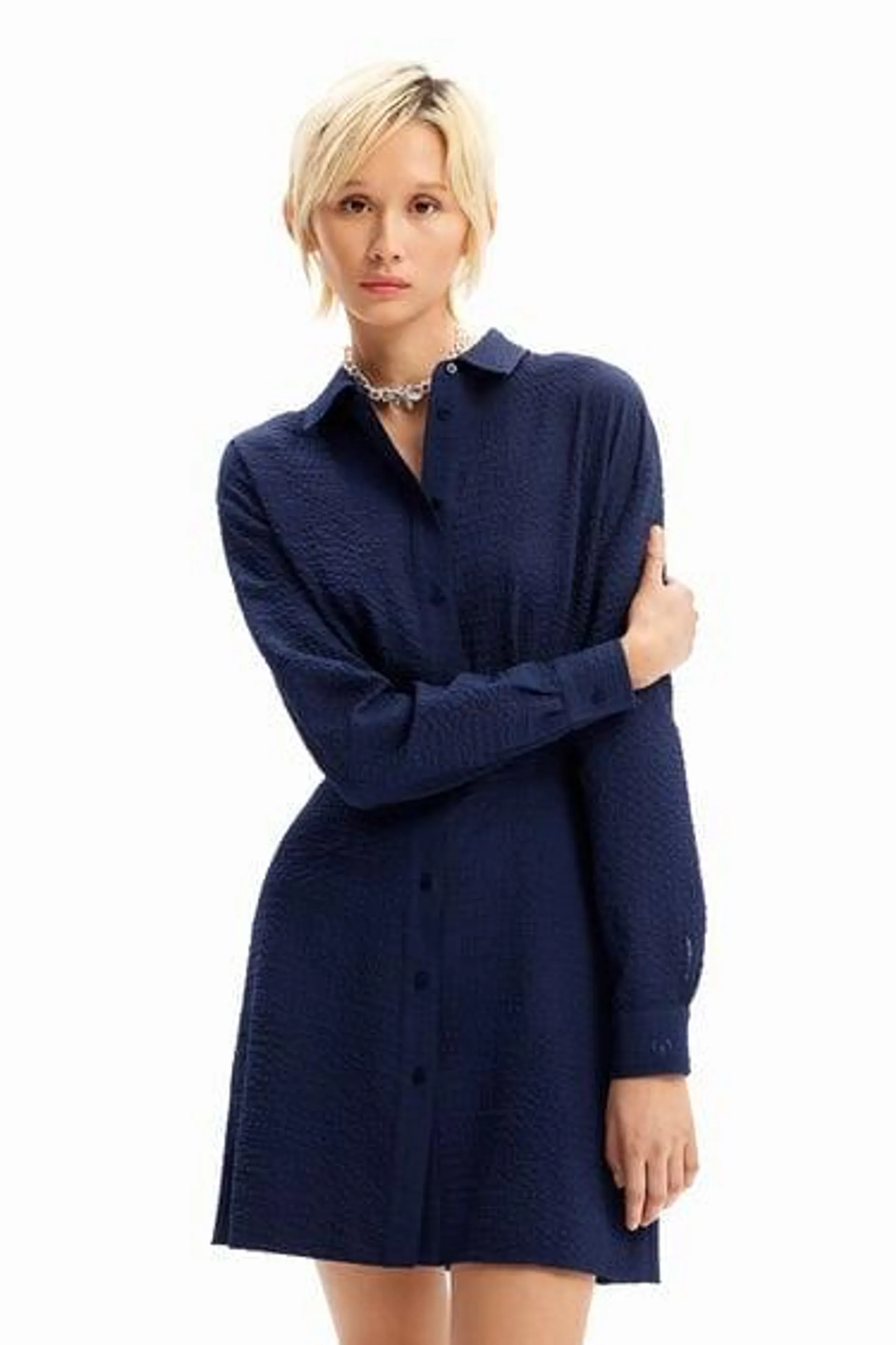 Short textured shirt dress