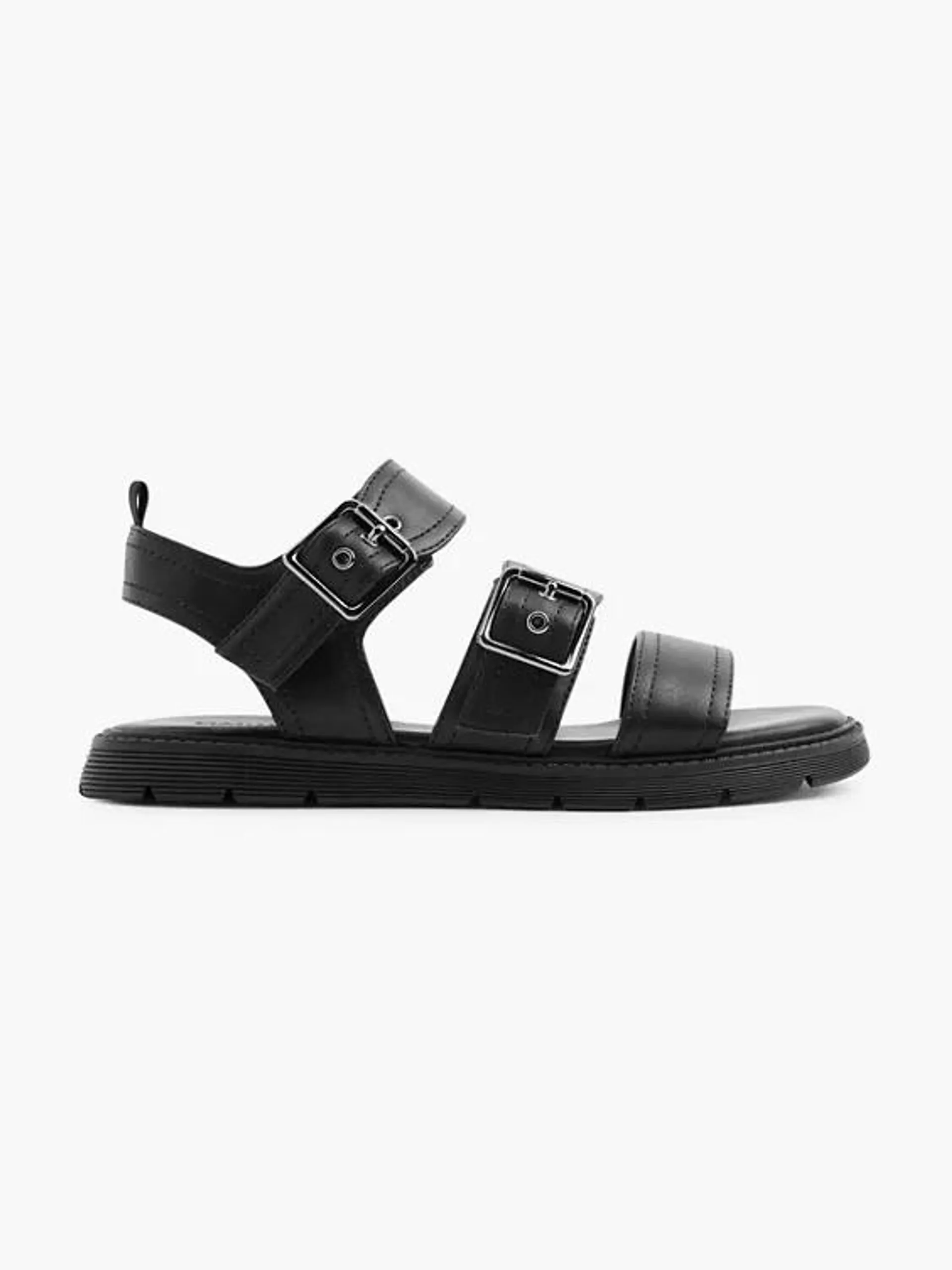 Black Double Buckled Flat Sandal