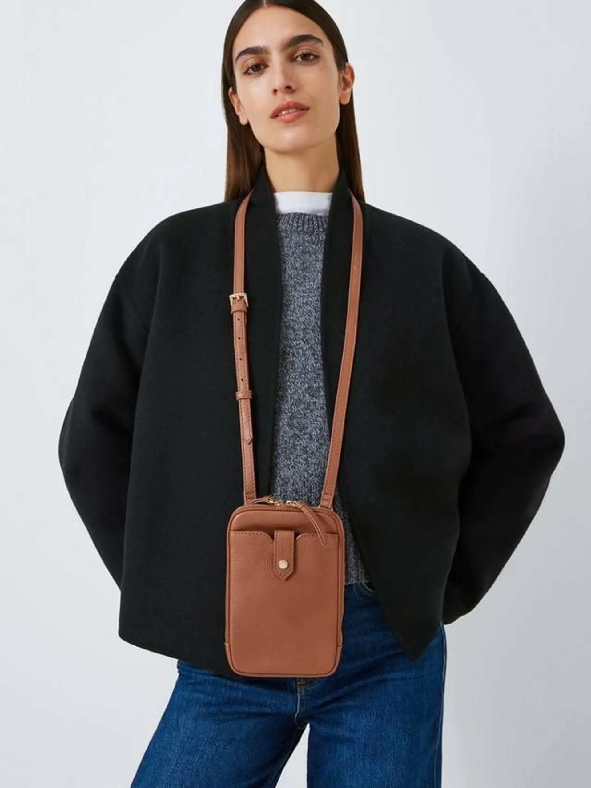 Leather Zip Around Phone Cross Body Bag