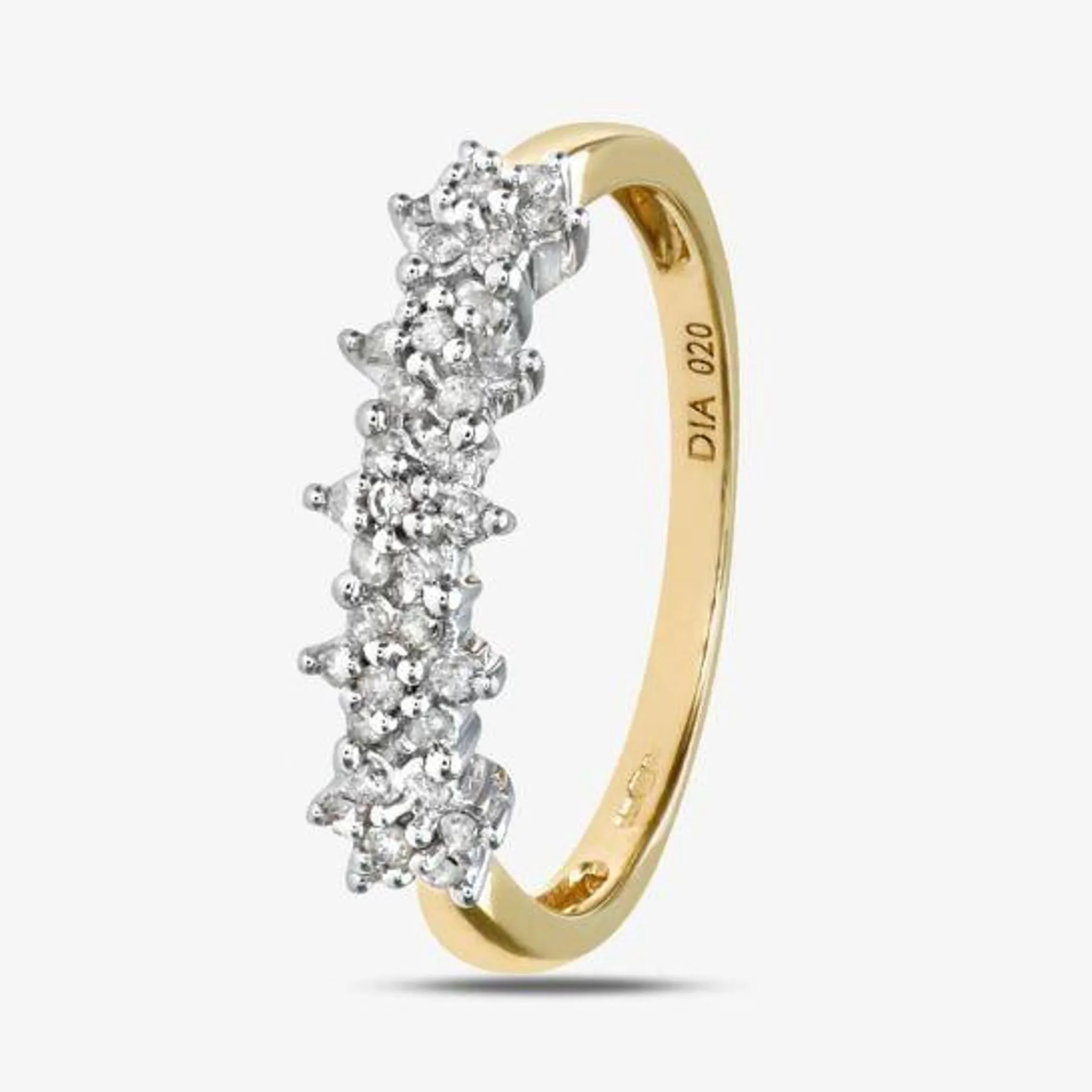 9ct Yellow Gold 0.20ct Diamond Flower Half Eternity Ring