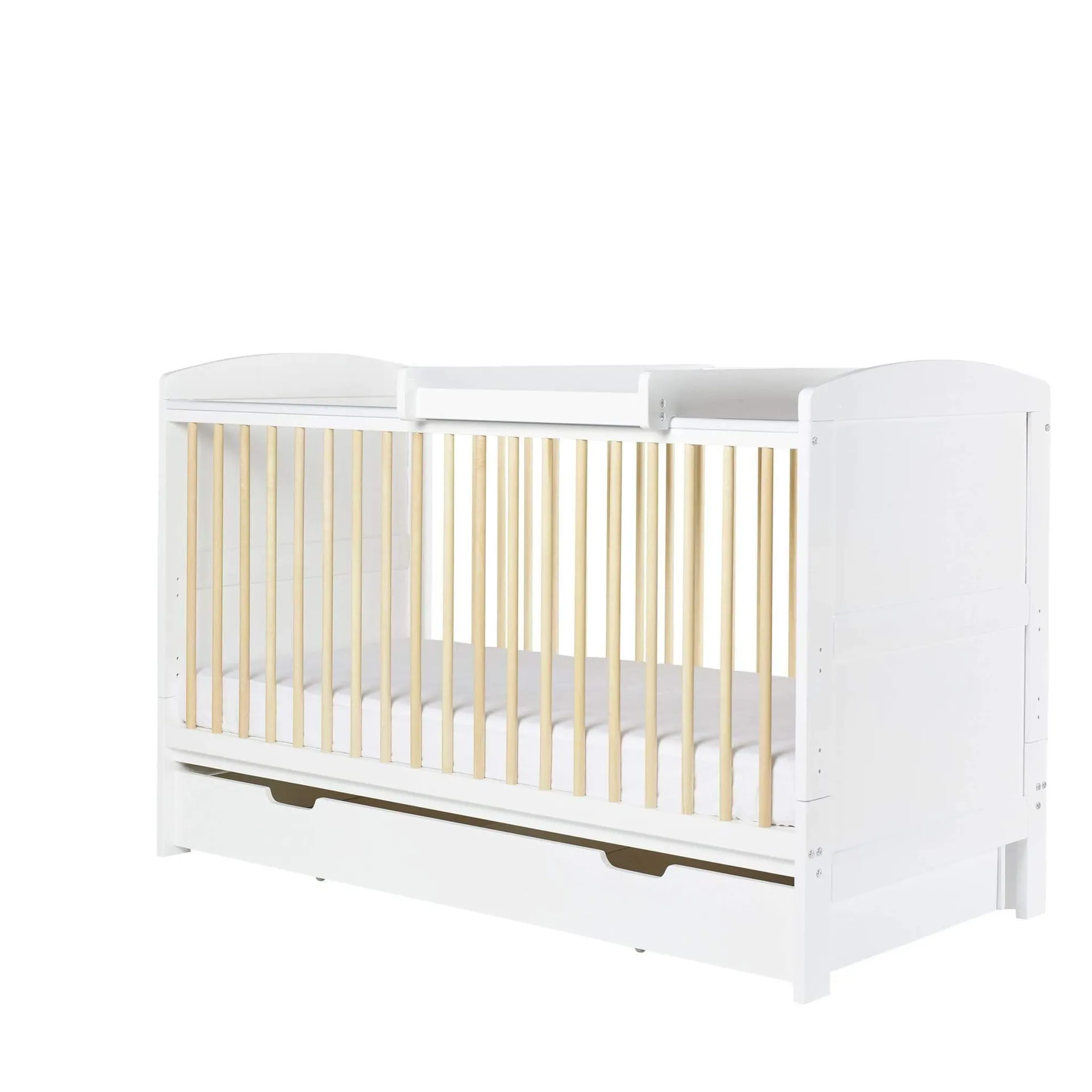 Ickle Bubba Coleby Classic Cot Bed with Drawer and Cot Top Changer Scandi White