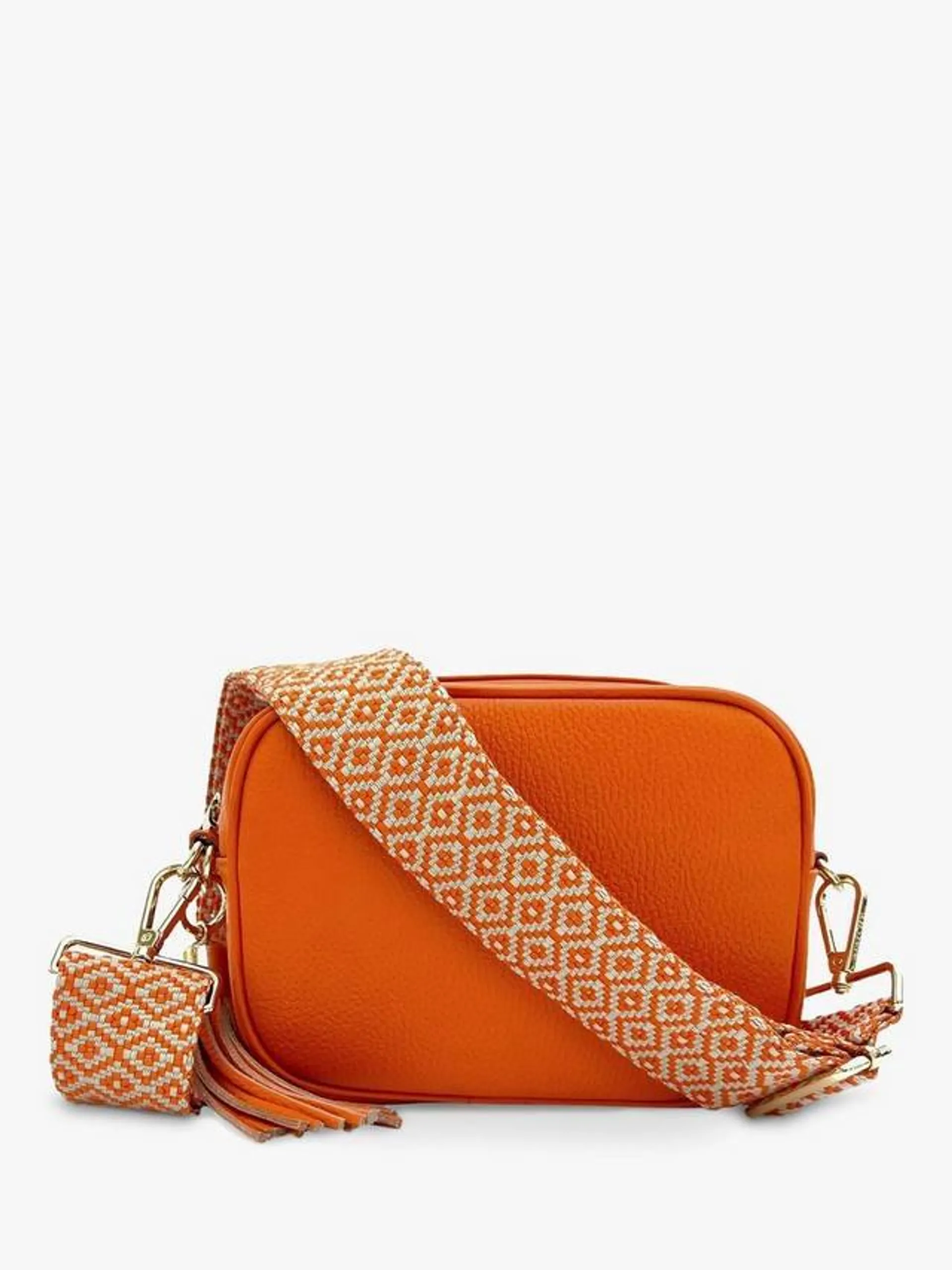 Cross Stitch Strap Leather Crossbody Bag, Orange