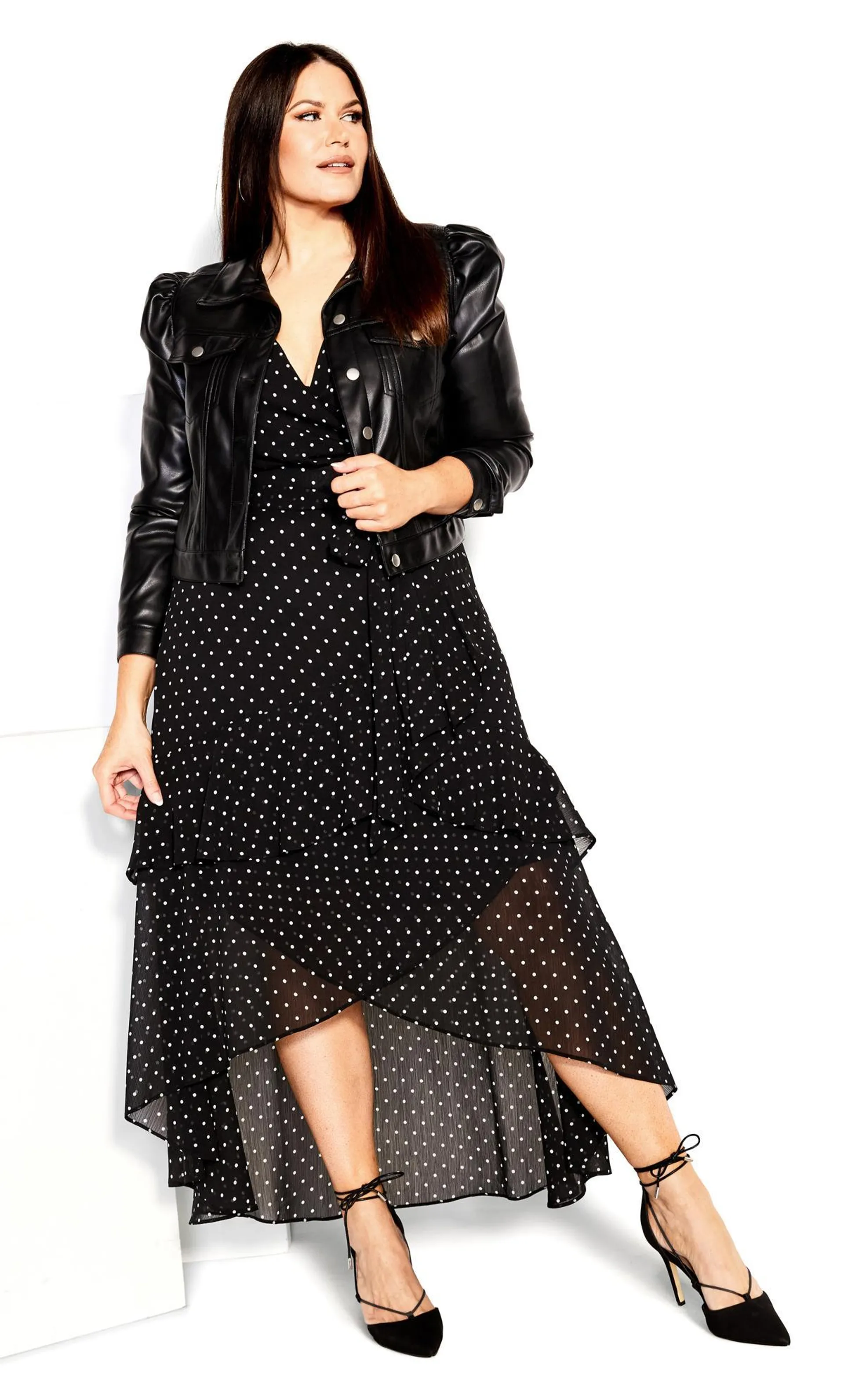 Evans Black Flirty Tier Print Maxi Dress