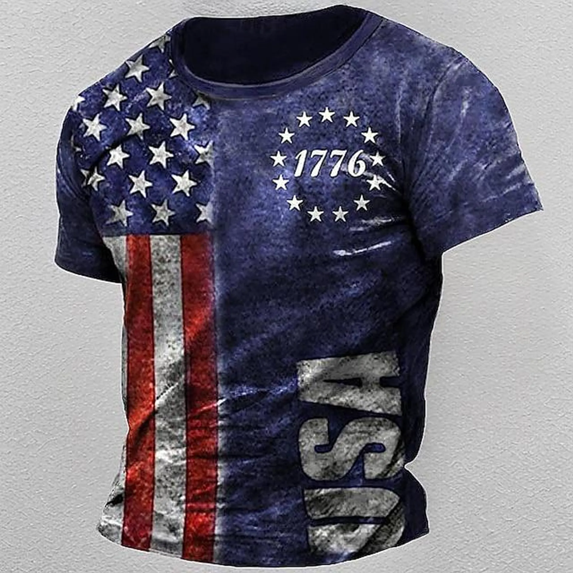 Graphic American Flag 1776 Fashion Designer Casual Men's 3D Print Short Sleeve Shirt T shirt Tee Tee Top Daily Holiday Vacation T shirt Black Khaki Dark Blue Short Sleeve Crew Neck Shirt Summer