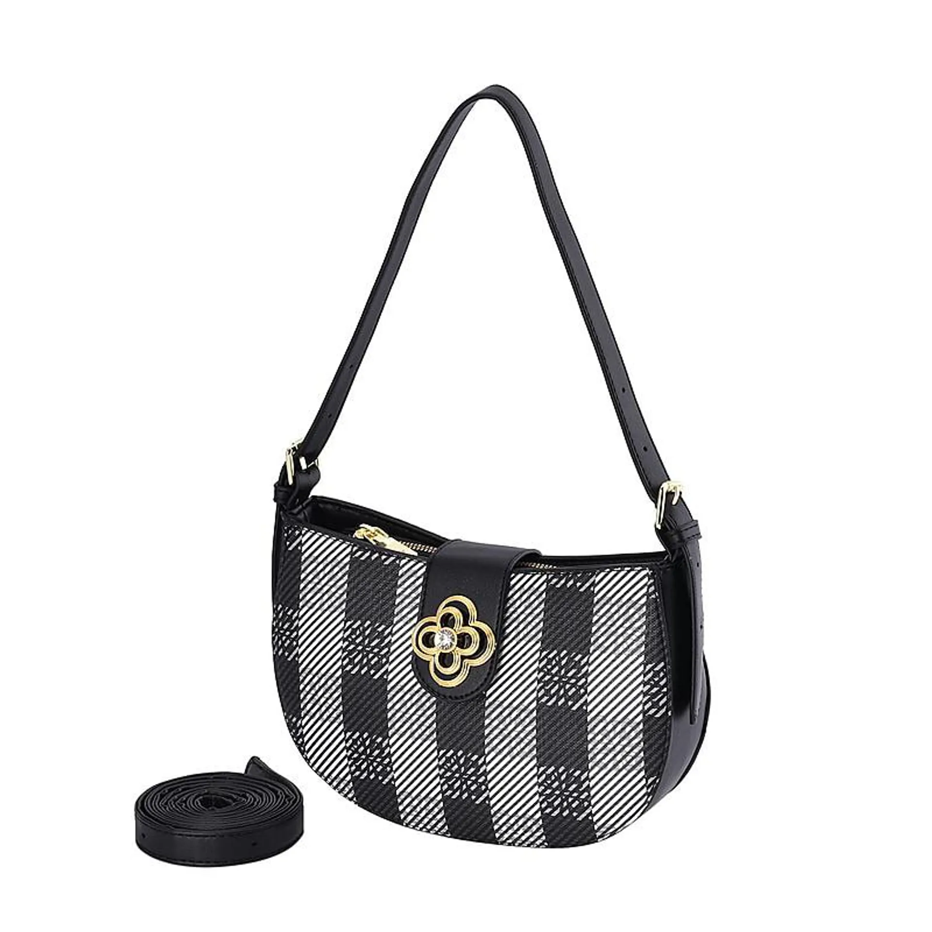 Closeout Deal Checkered Pattern Shoulder Bag - Black & White