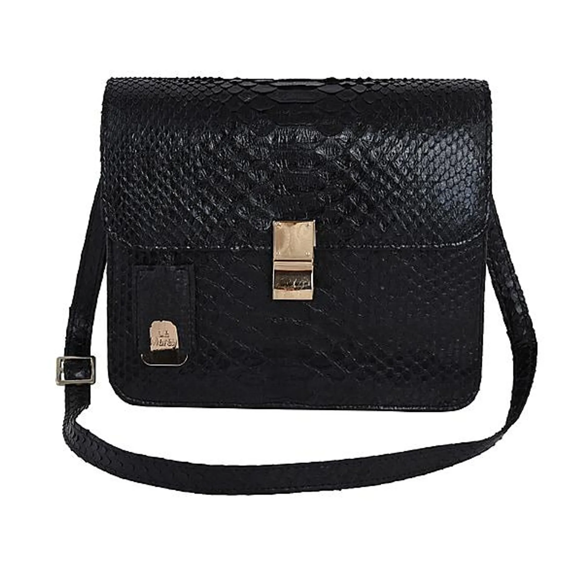 La Marey 100% Genuine Python Leather Bag with Adjustable Shoulder Strap - Black