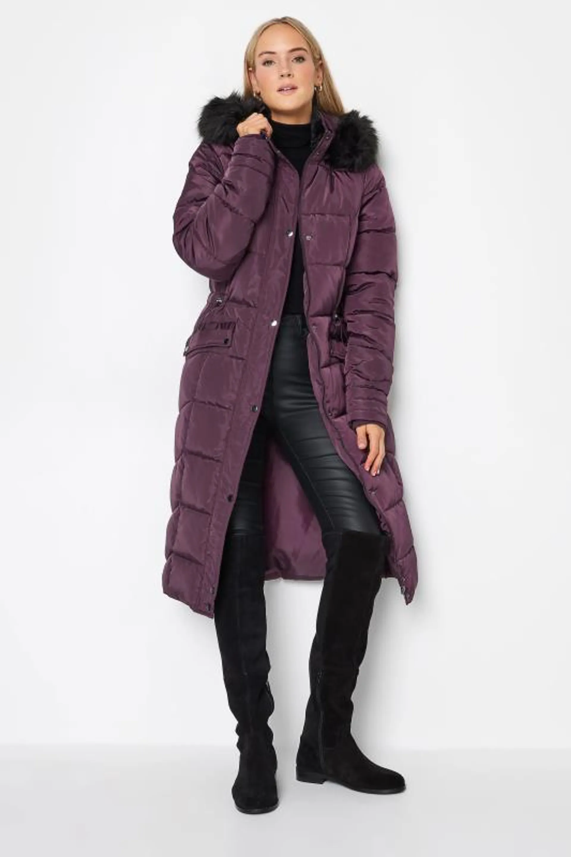 LTS Tall Berry Red Midi Padded Coat