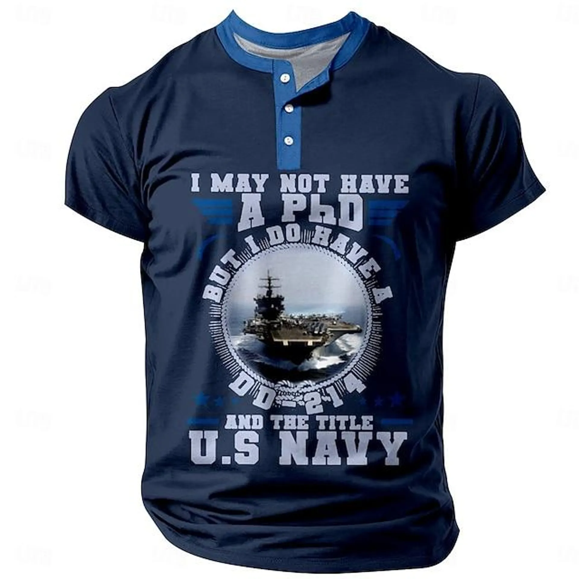 I Do Have A DD-214 U.S Navy Men's Casual 3D Print T shirt Tee Henley Shirt Holiday Going out Short Sleeve Print Classic Henley Clothing