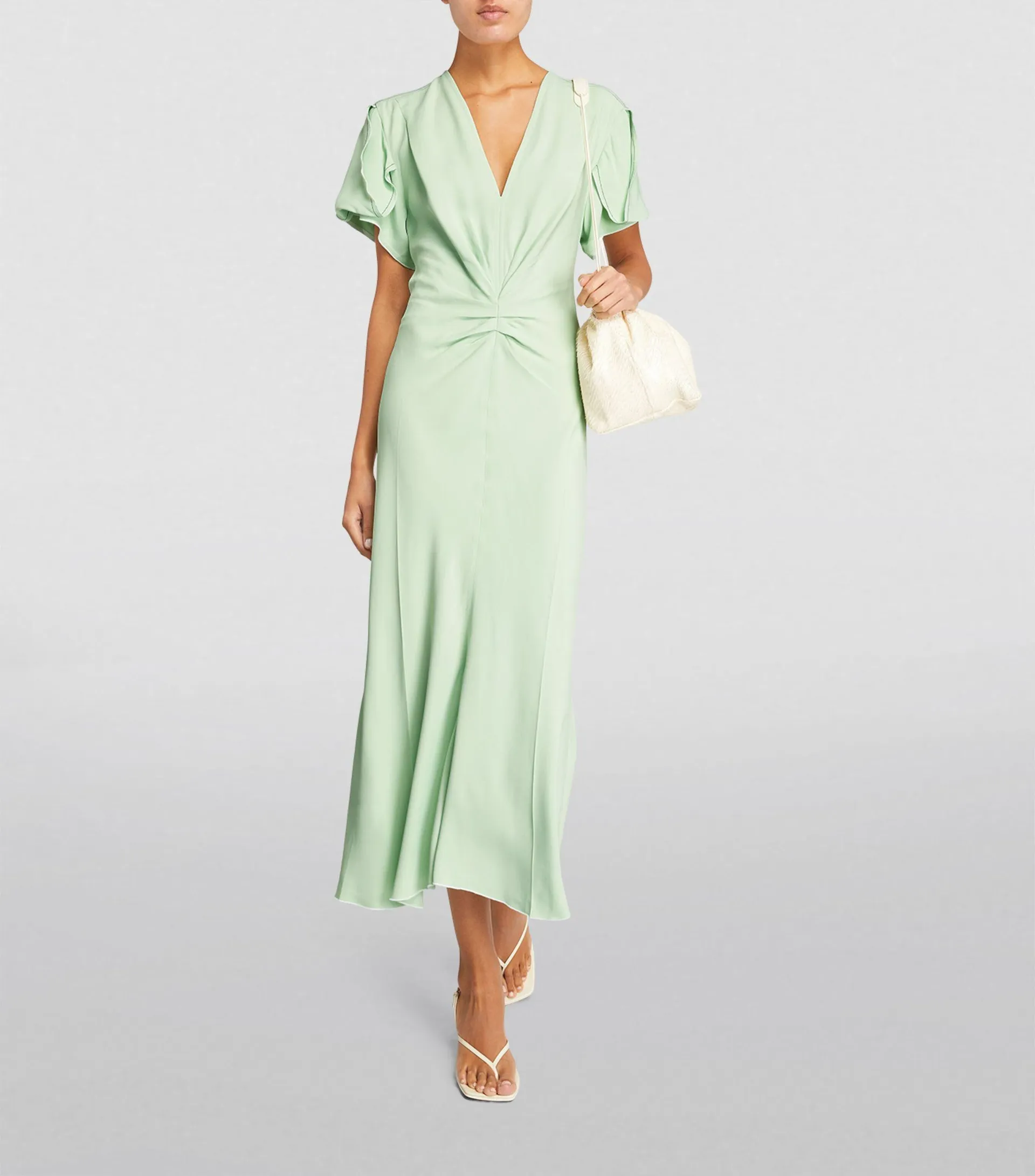 Gathered V-Neck Midi Dress